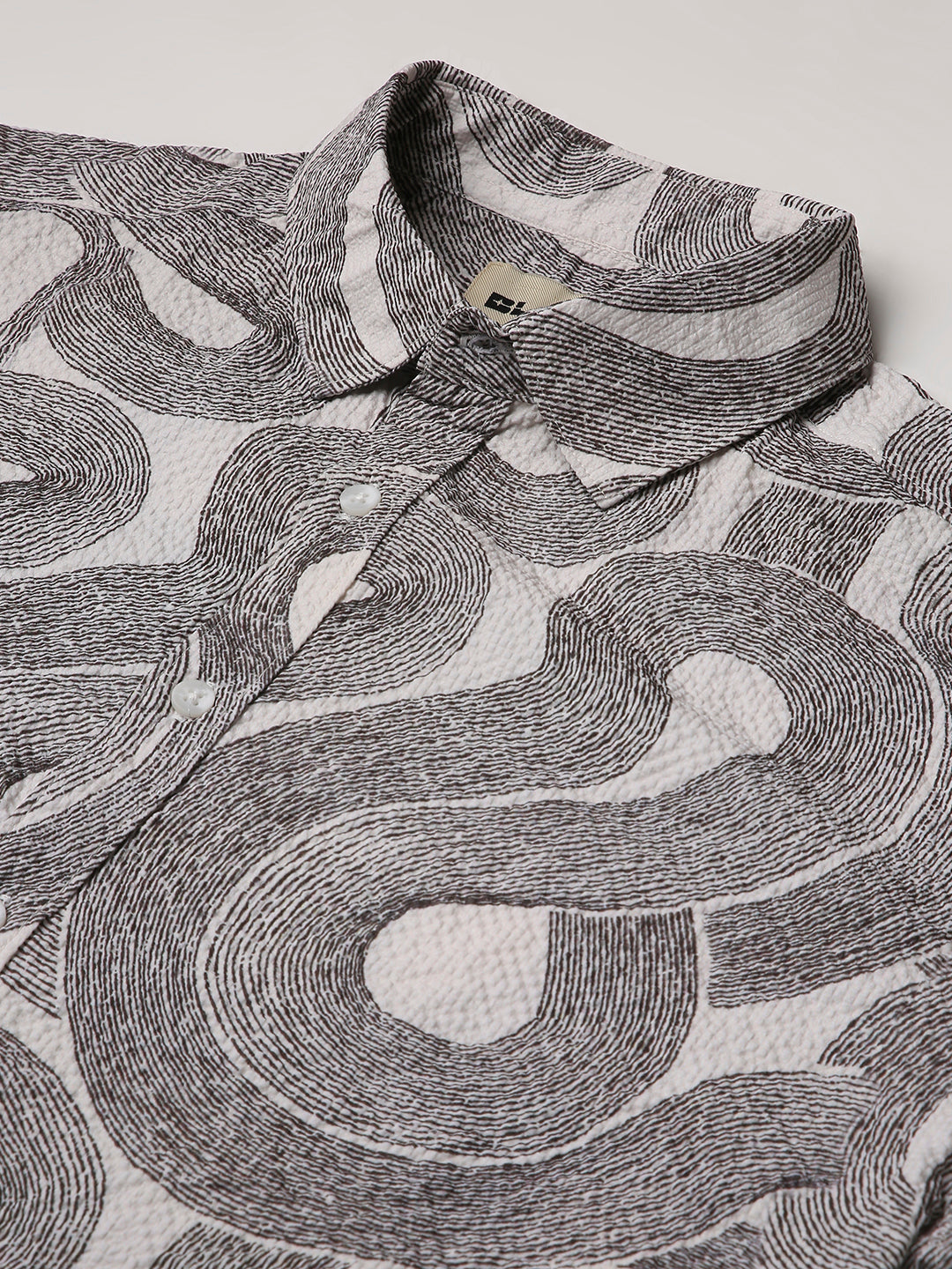 Black & White Abstract Swirl Print Textured Oversized Shirt