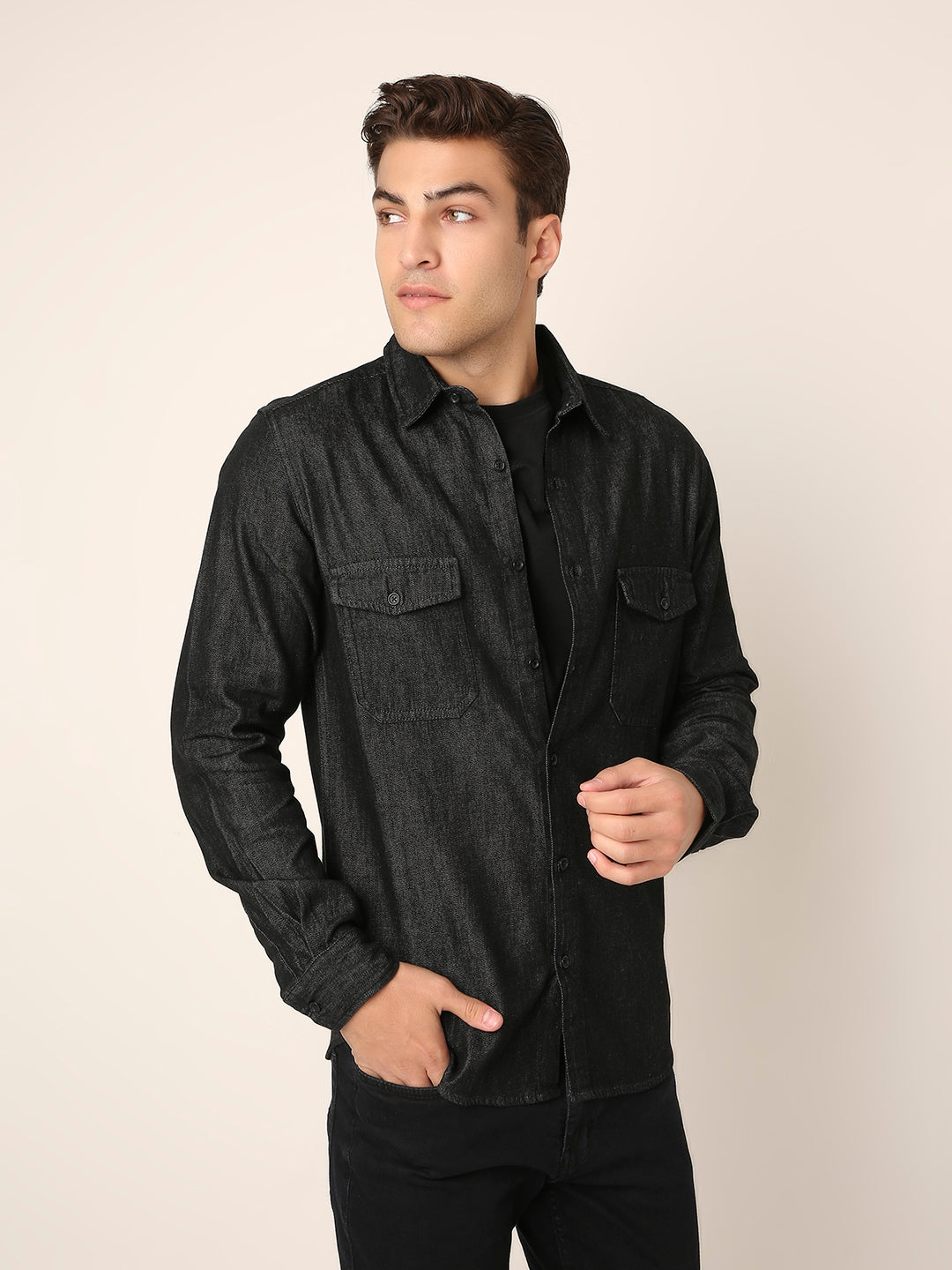 Raw Black Denim Casual Shirt