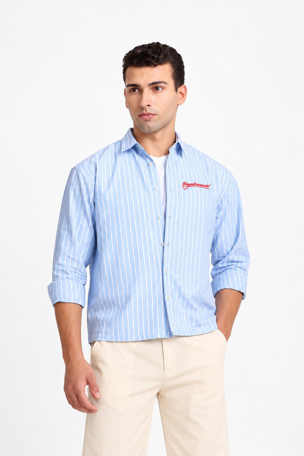 Blue & White Oxford Vertical Striped Shirt