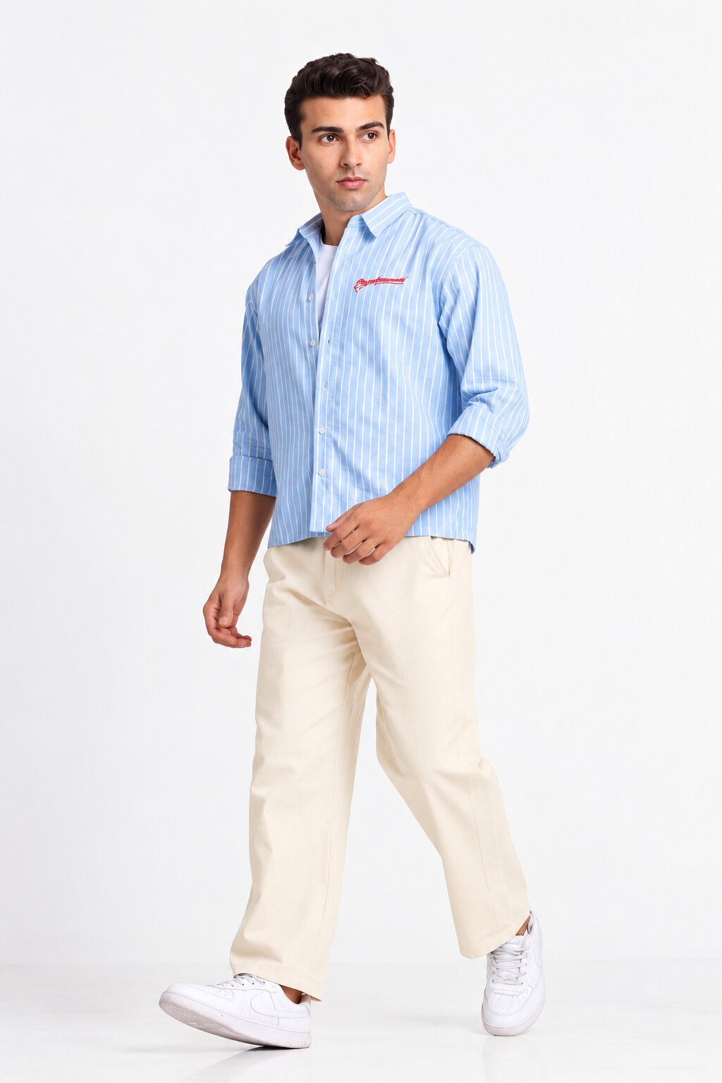 Blue & White Oxford Vertical Striped Shirt