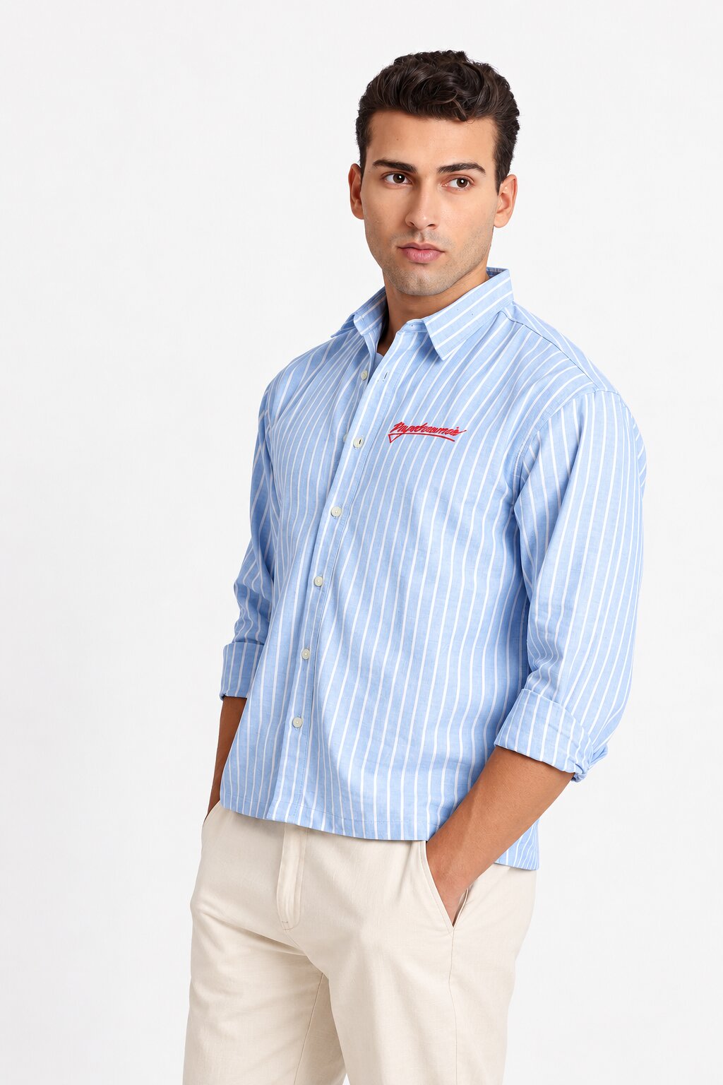 Blue & White Oxford Vertical Striped Shirt
