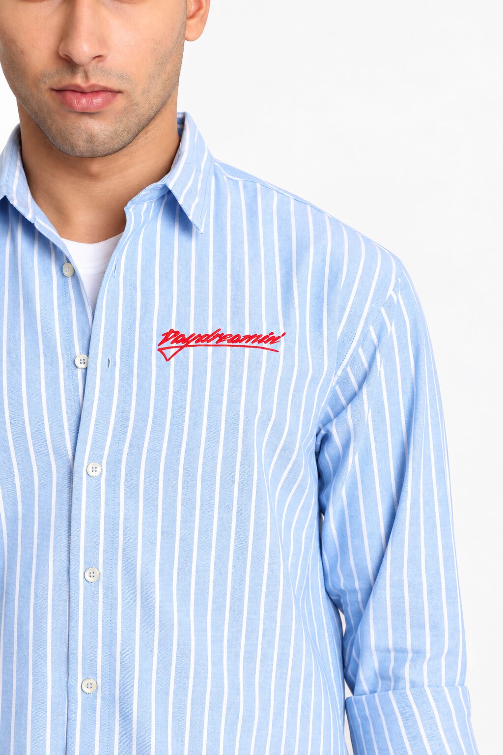 Blue & White Oxford Vertical Striped Shirt