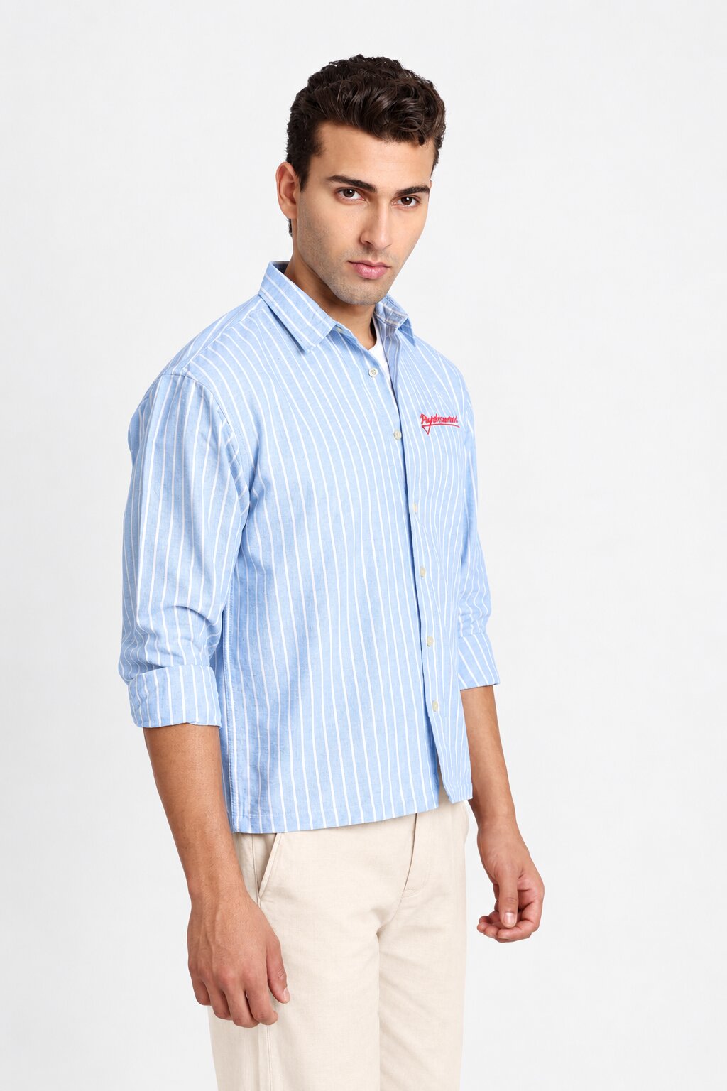 Blue & White Oxford Vertical Striped Shirt