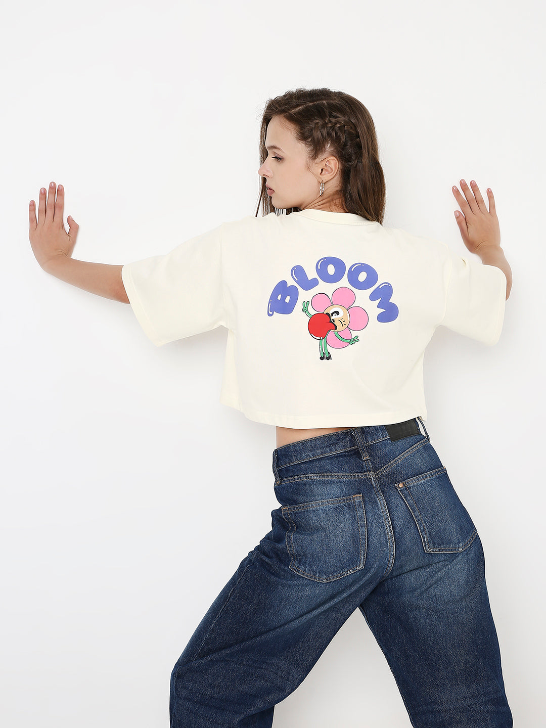 OVERSIZE OFF-WHITE PRINTED CROP TOP