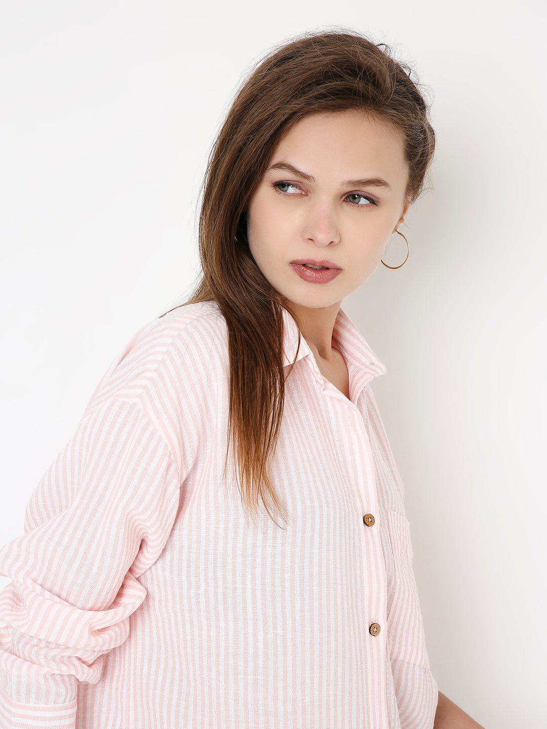PINK & WHITE STRIPEED SHIRT