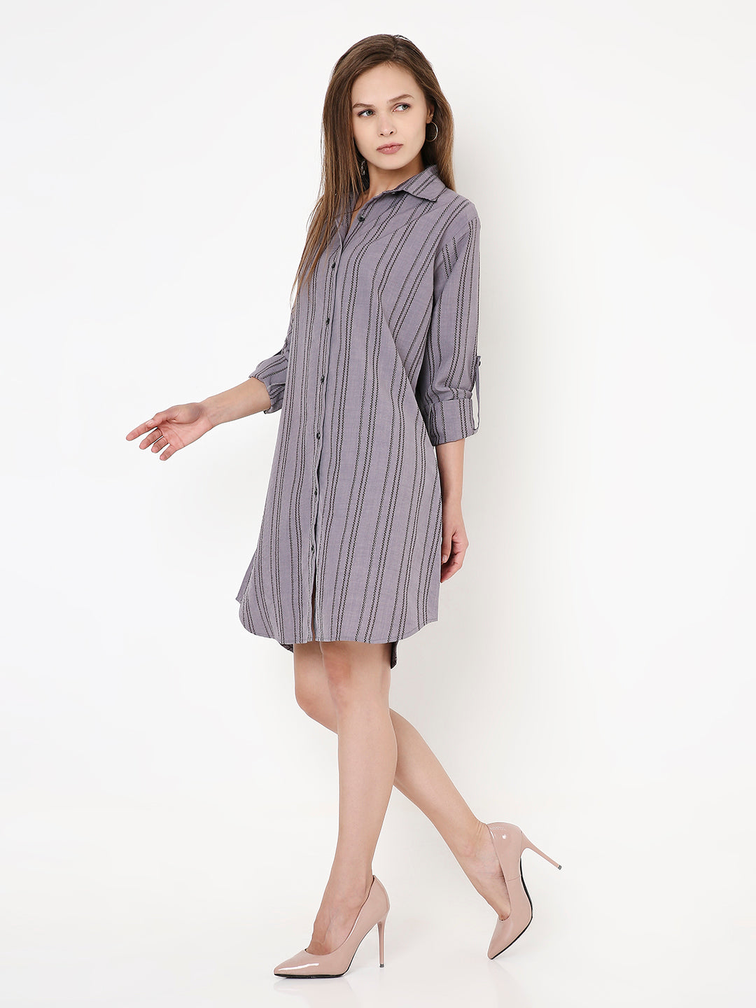 PURPLE MAUVE STRIPED SHIRT DRESS