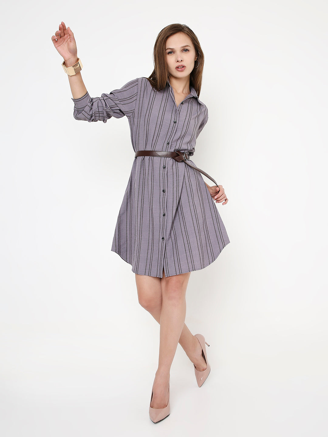PURPLE MAUVE STRIPED SHIRT DRESS