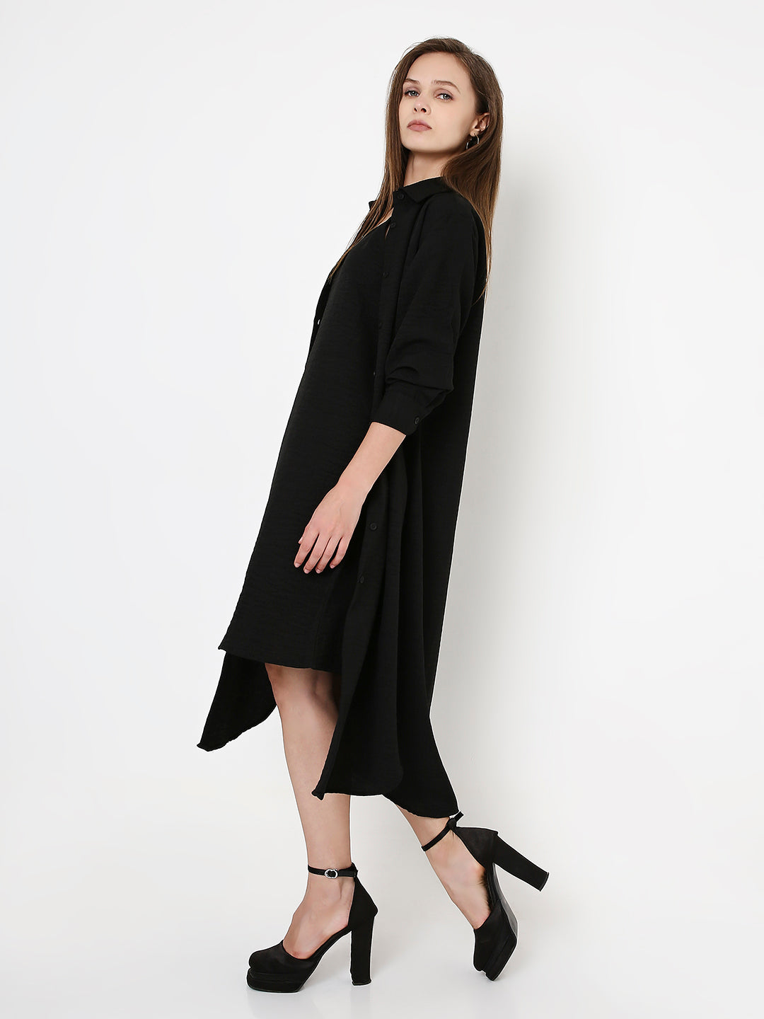 BLACK CO-ORDSET SLEEVELESS DRESS & OVERLAY SHIRT