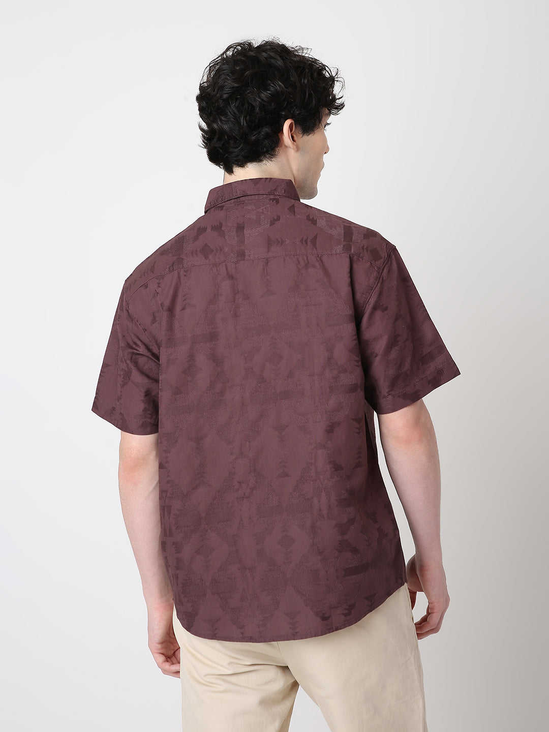 JACQUARD PURE COTTON SHORT SLEEVE CASUAL SHIRT