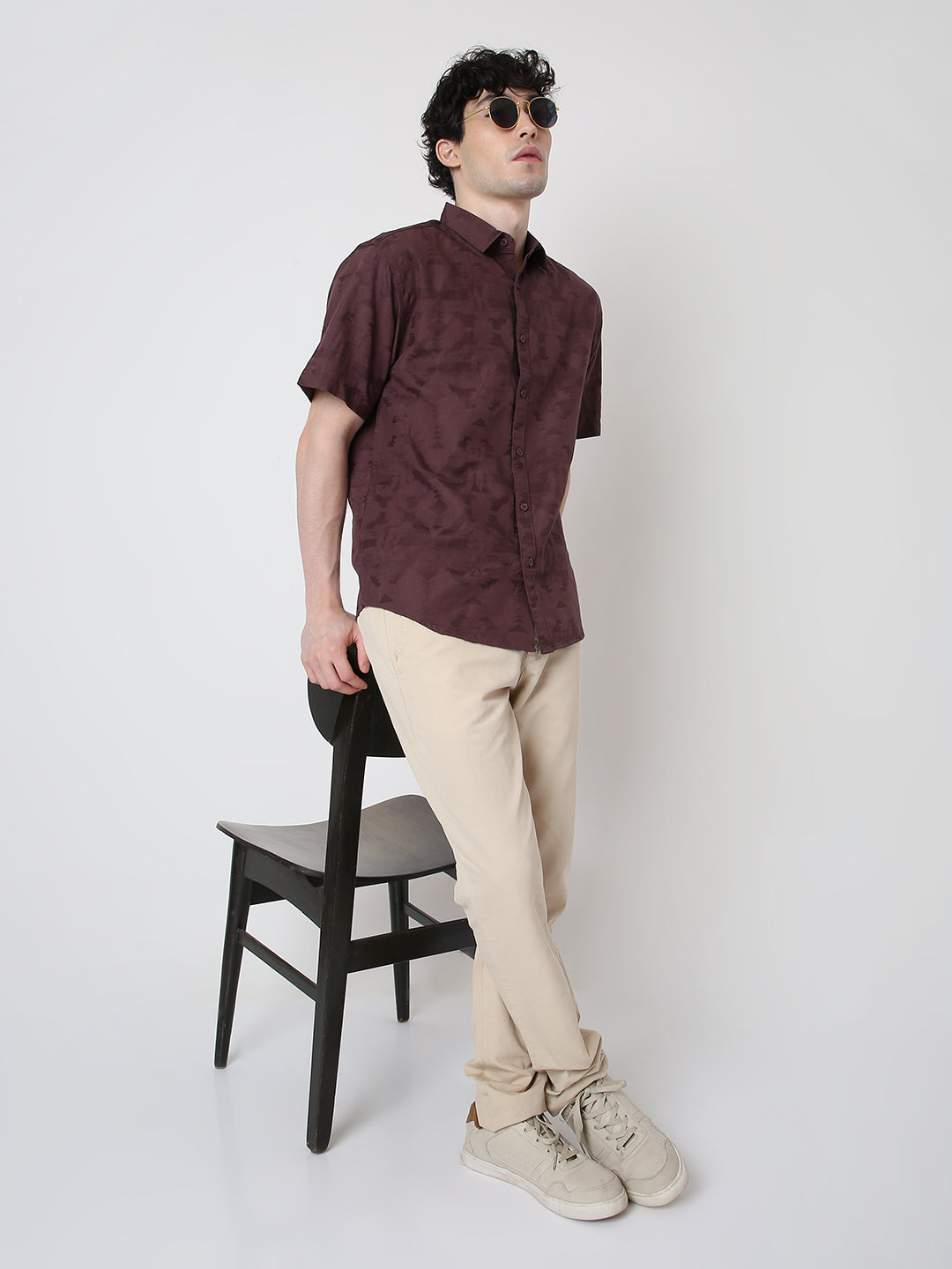 JACQUARD PURE COTTON SHORT SLEEVE CASUAL SHIRT
