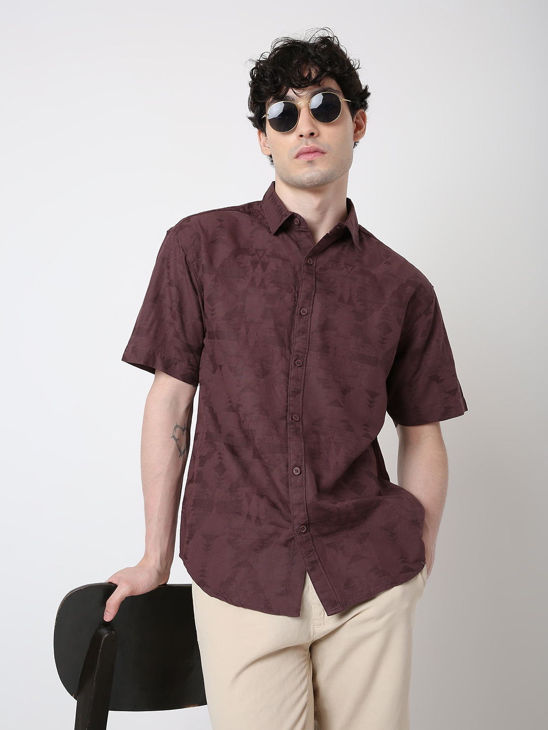 JACQUARD PURE COTTON SHORT SLEEVE CASUAL SHIRT
