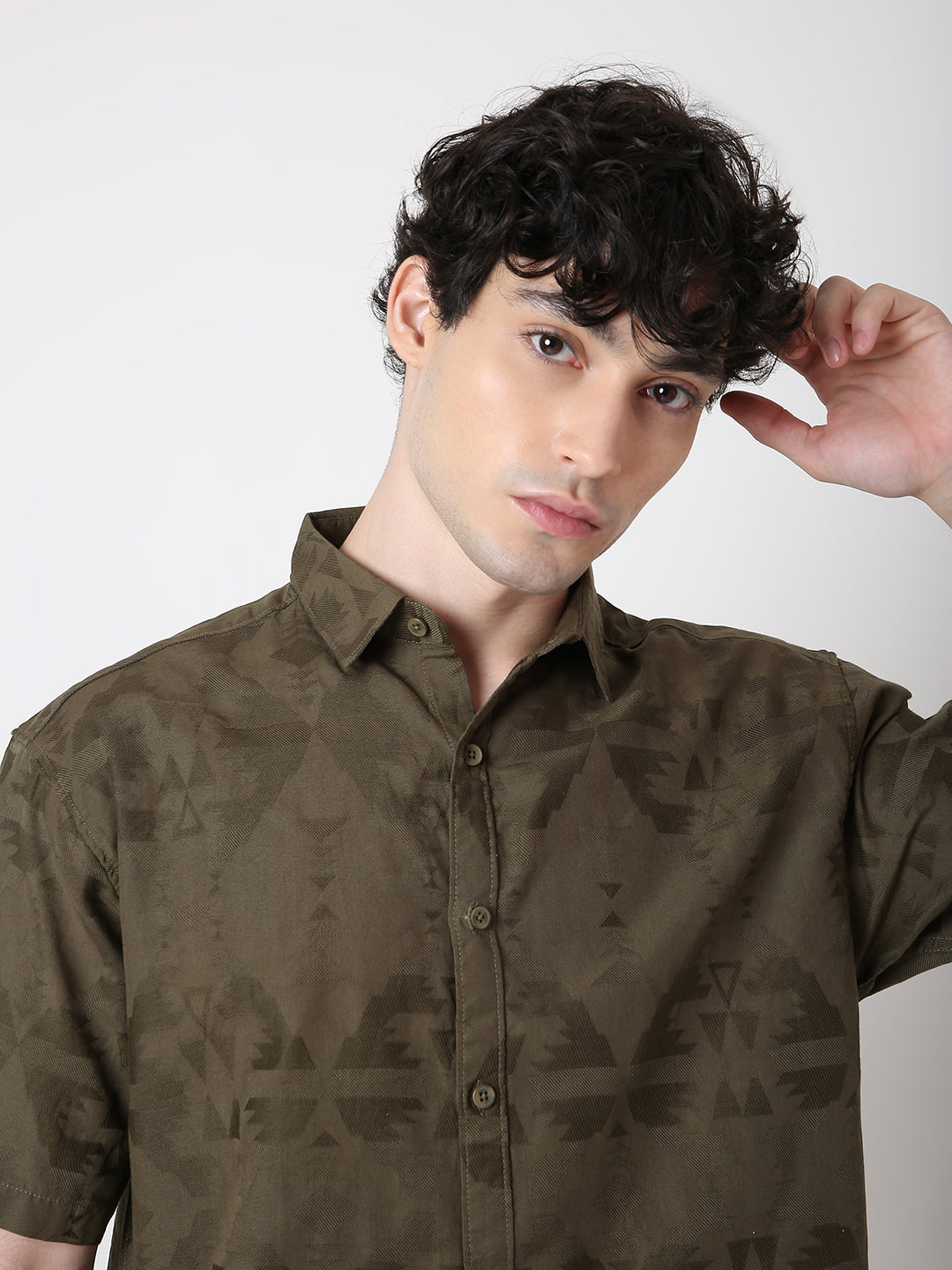 Jacquard Pure Cotton Short Sleeve Casual Shirt