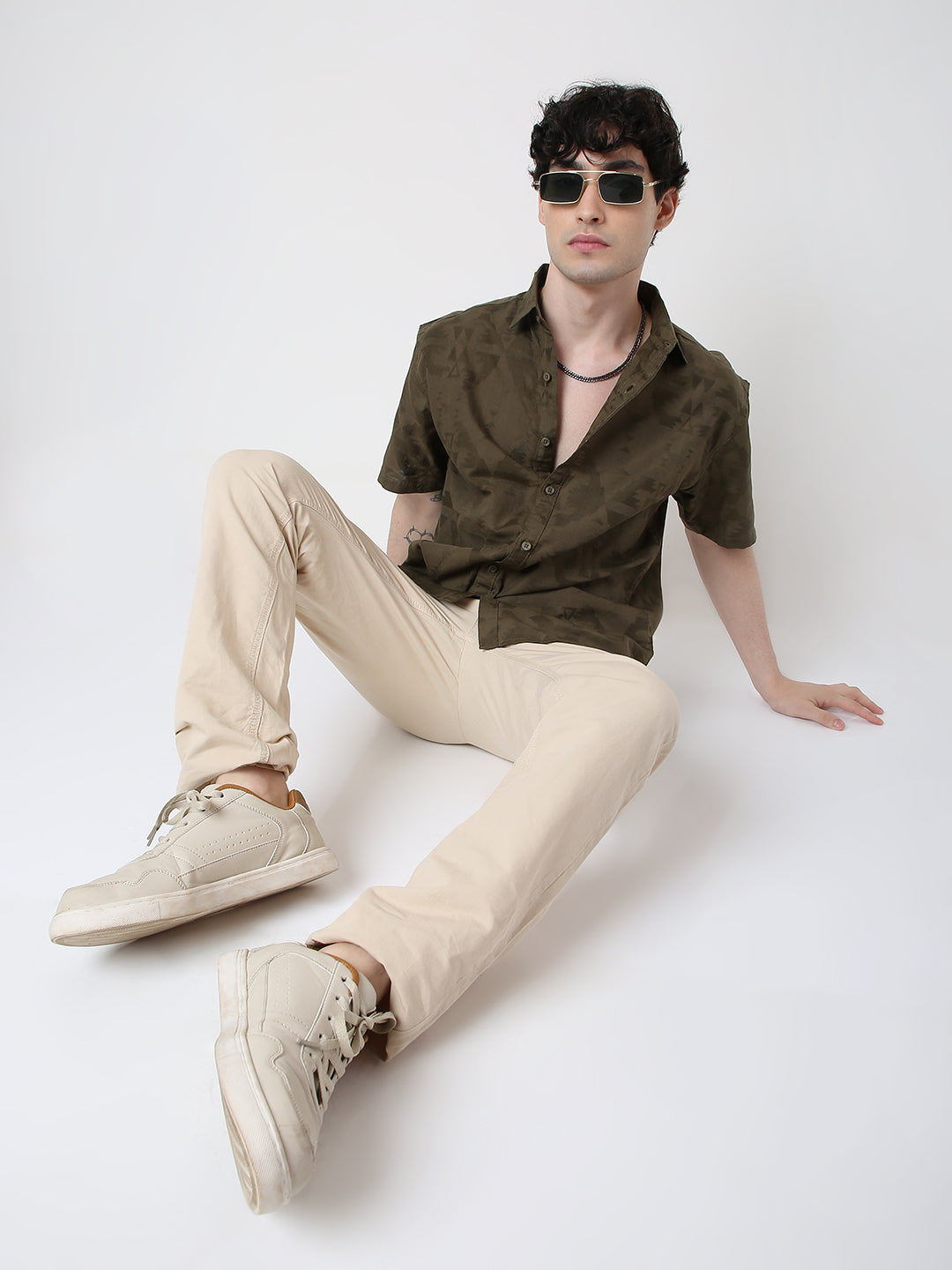 Jacquard Pure Cotton Short Sleeve Casual Shirt