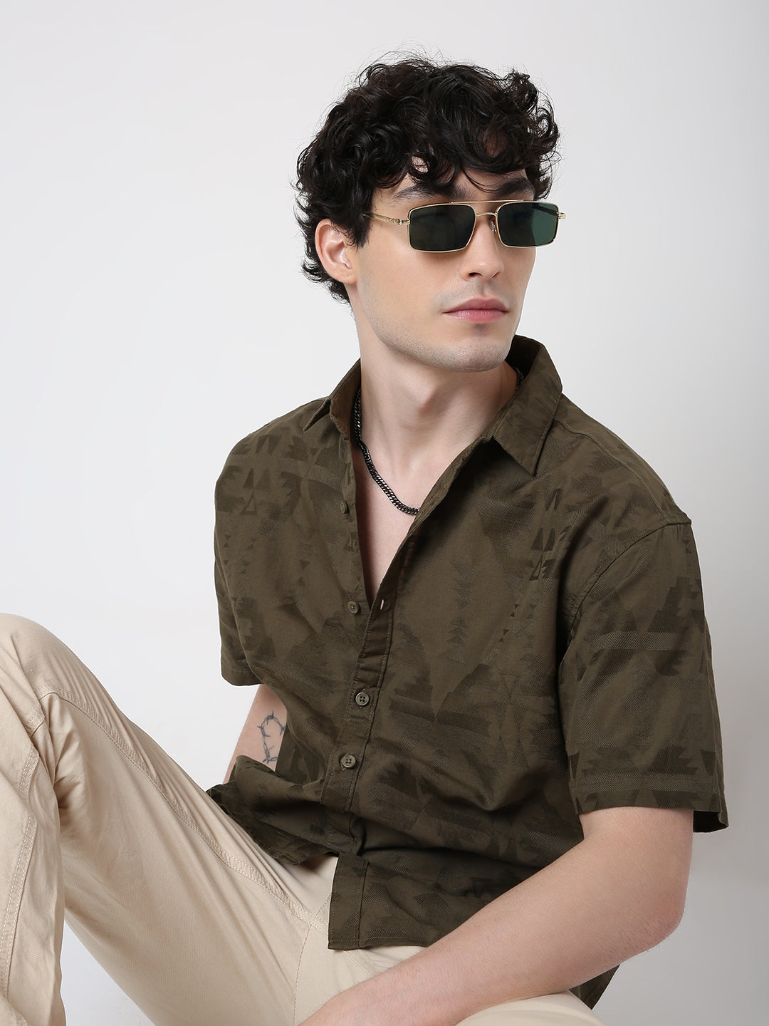 Jacquard Pure Cotton Short Sleeve Casual Shirt