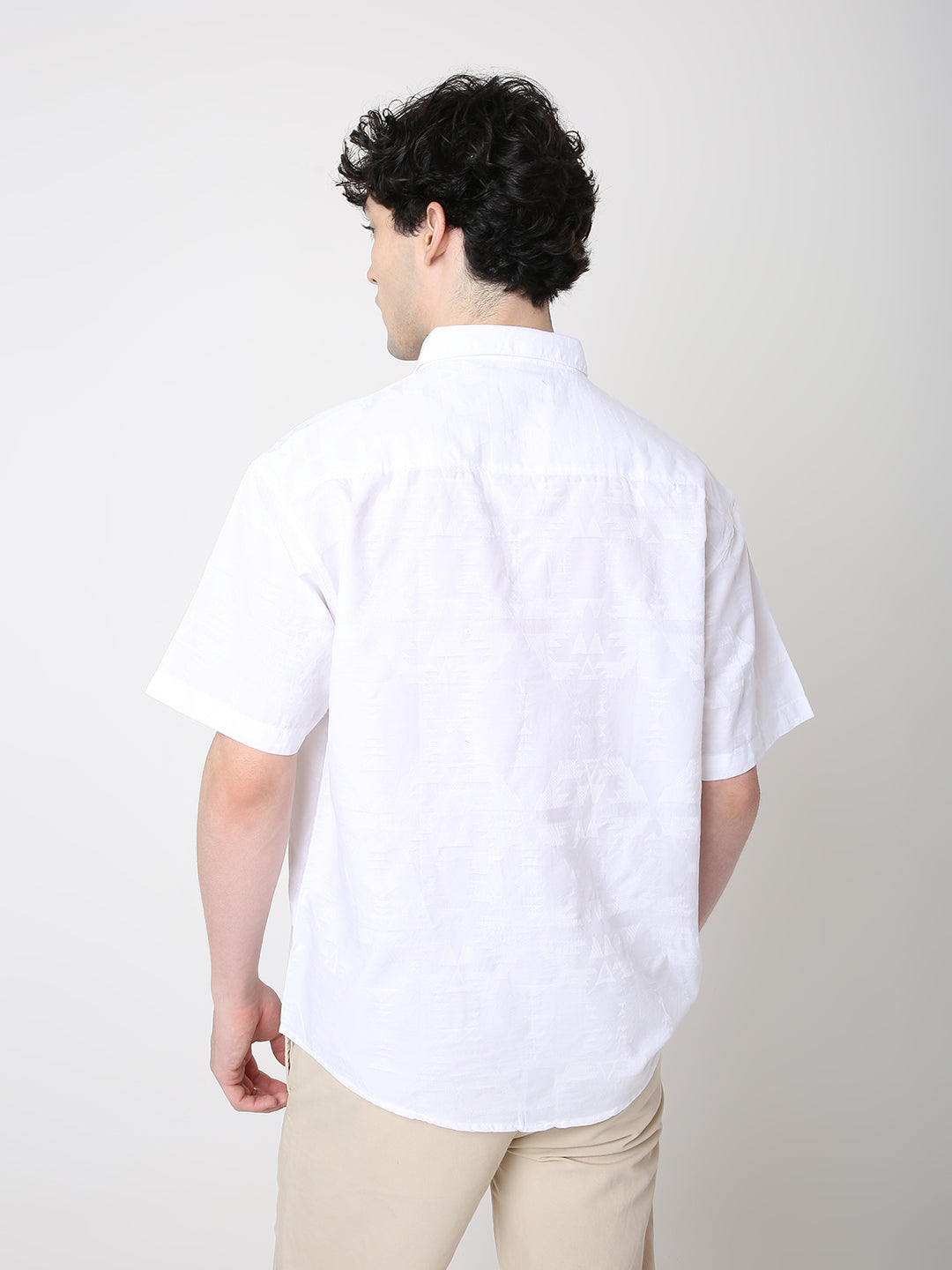 Jacquard Pure Cotton Short Sleeve Casual Shirt