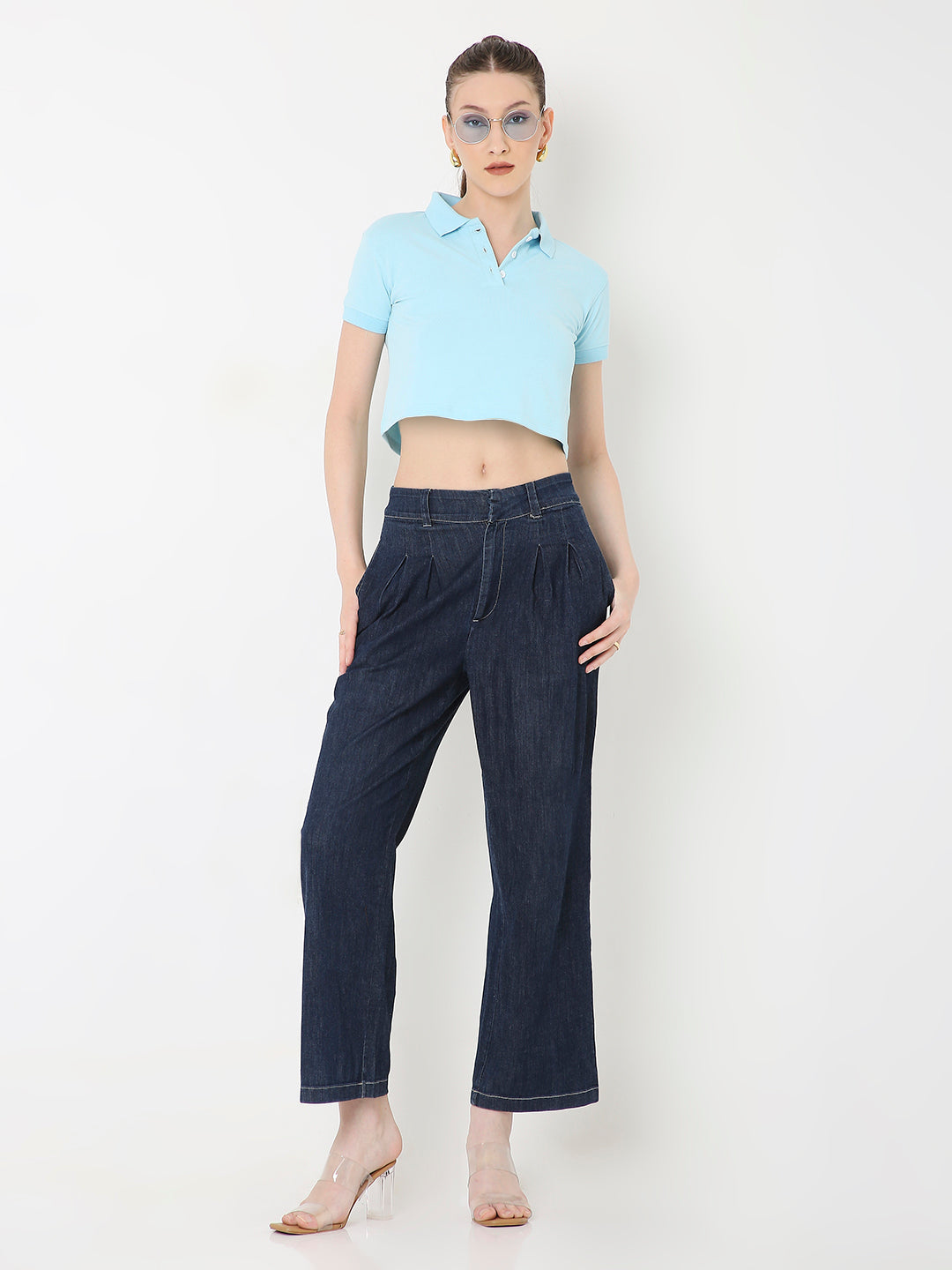 BRIGHT BLUE POLO CROPPED TSHIRT