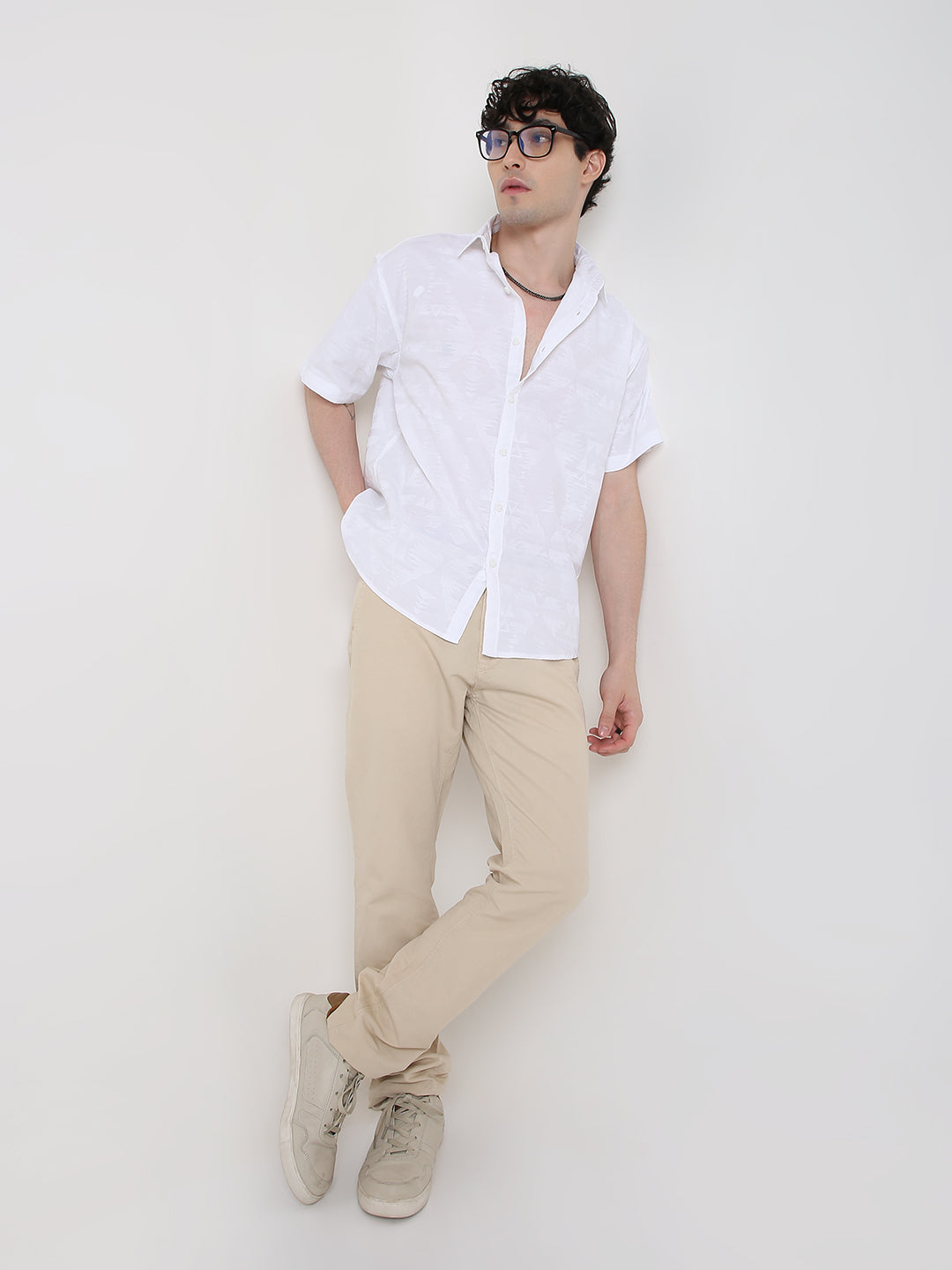 Jacquard Pure Cotton Short Sleeve Casual Shirt