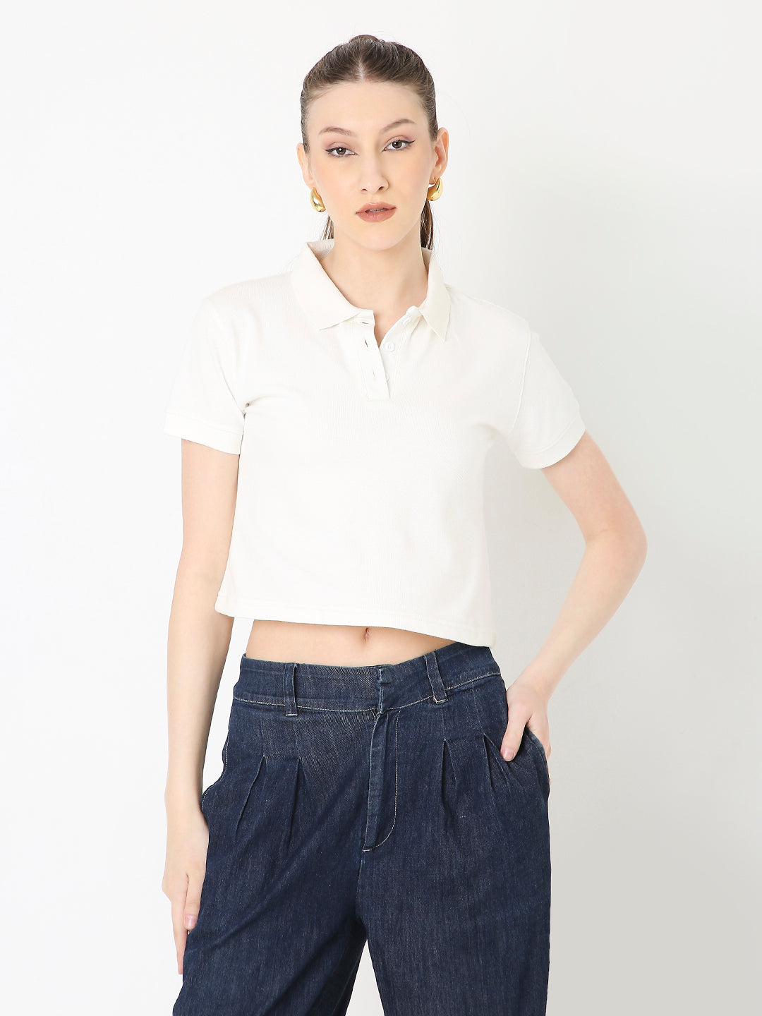 WHITE POLO CROPPED TSHIRT
