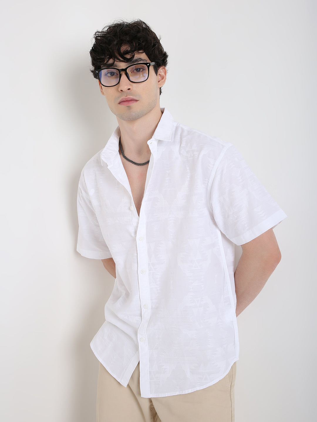 Jacquard Pure Cotton Short Sleeve Casual Shirt