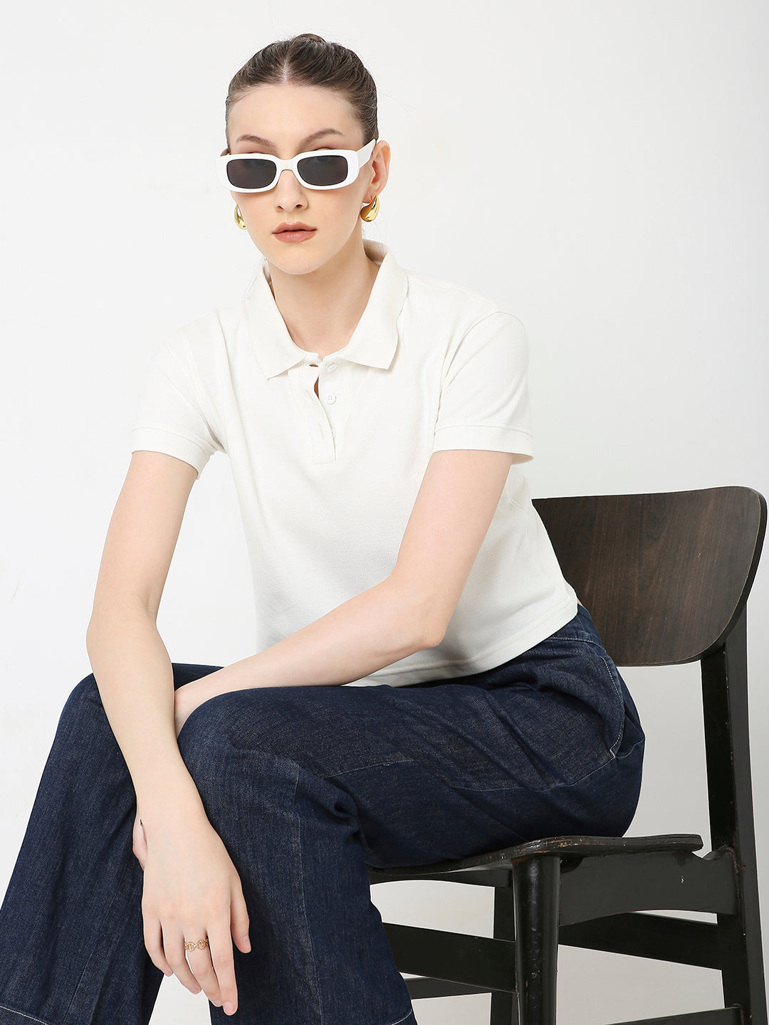 WHITE POLO CROPPED TSHIRT