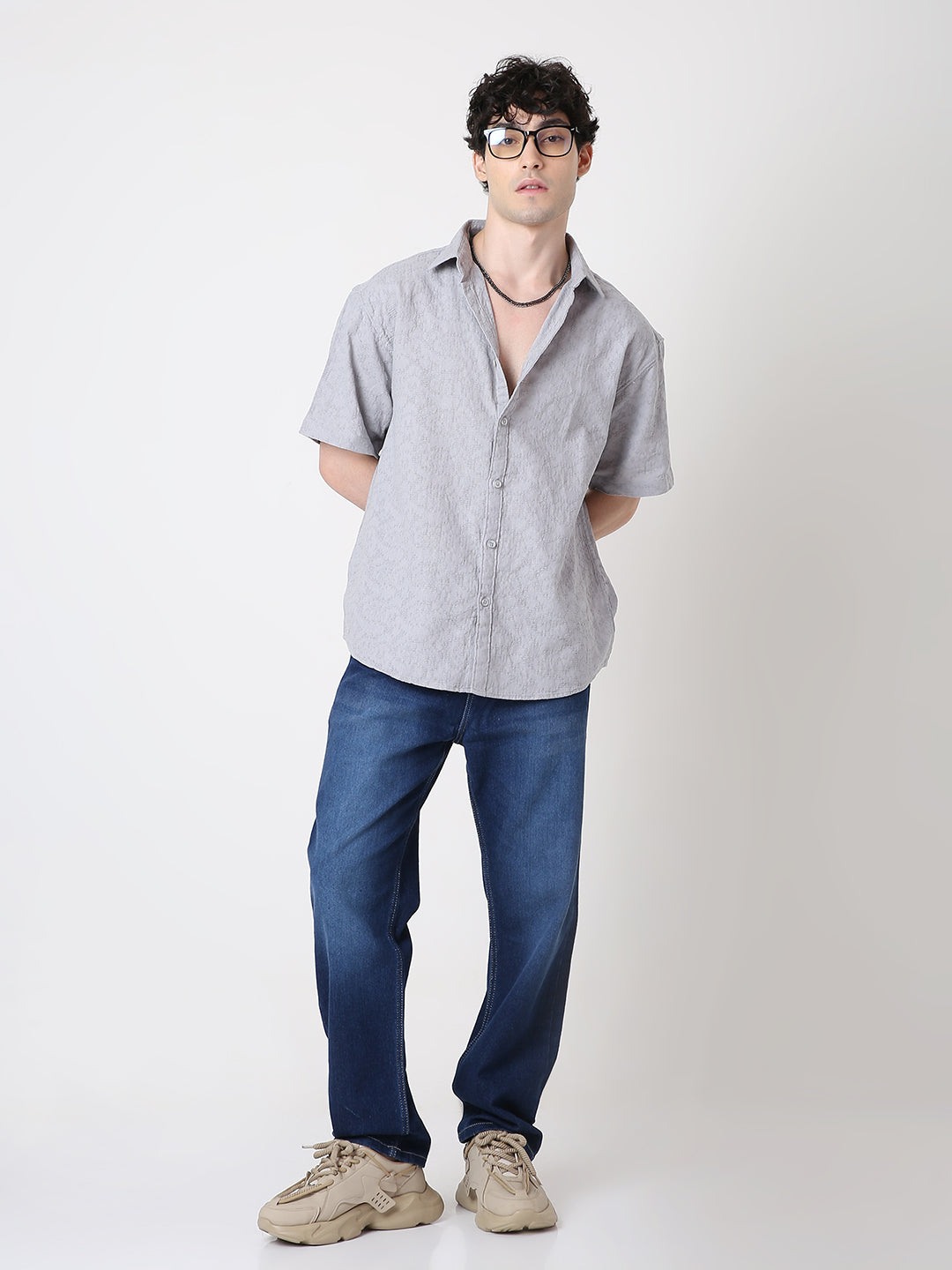 TEXTURED COTTON SHORT SLEEVE SHIRT