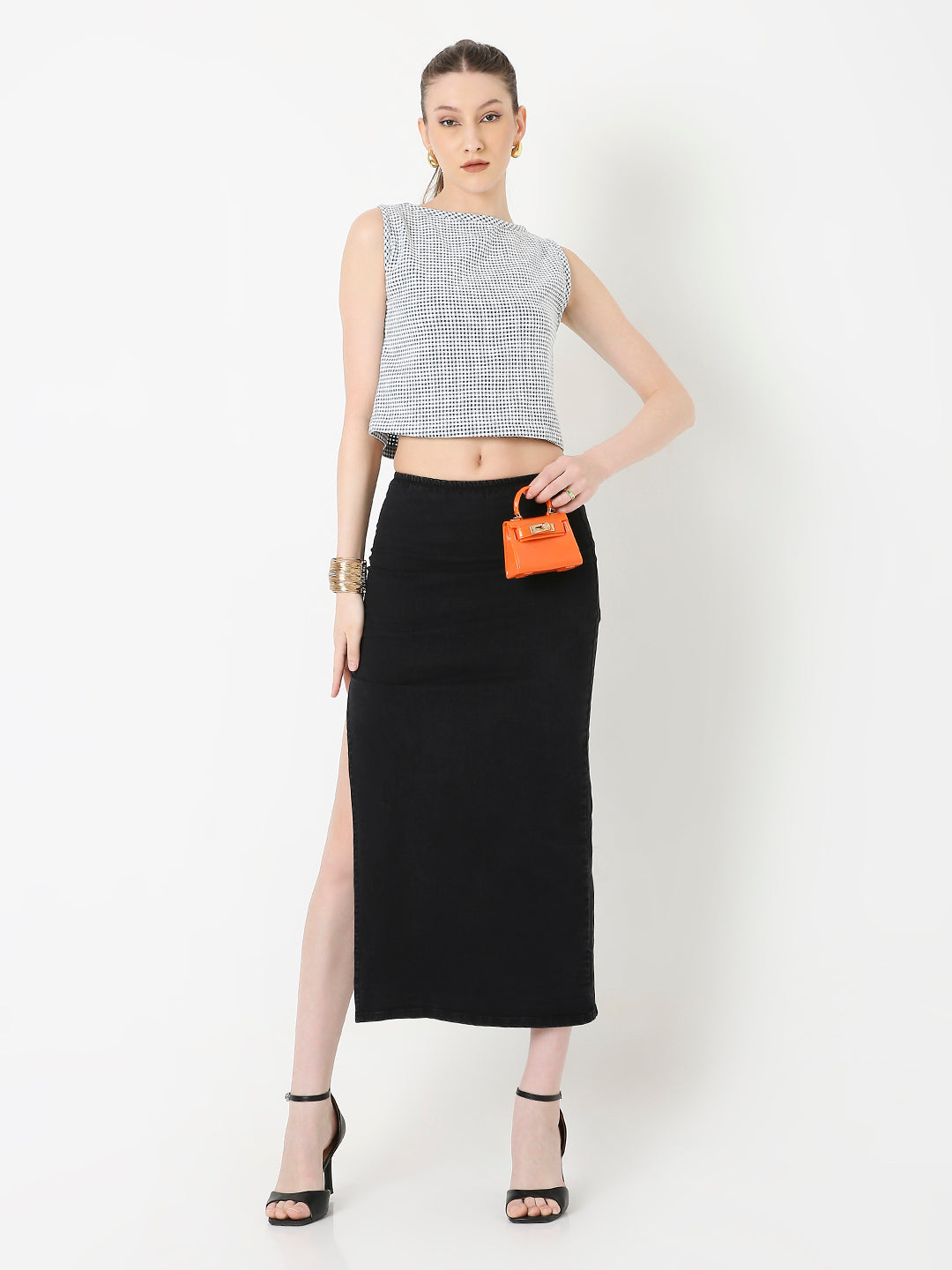 DARK GREEN MINIMALIST MICRO-CHECKS SLEEVELESS CROP TOP