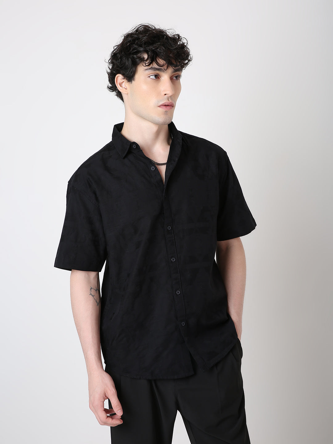 Jacquard Pure Cotton Short Sleeve Casual Shirt