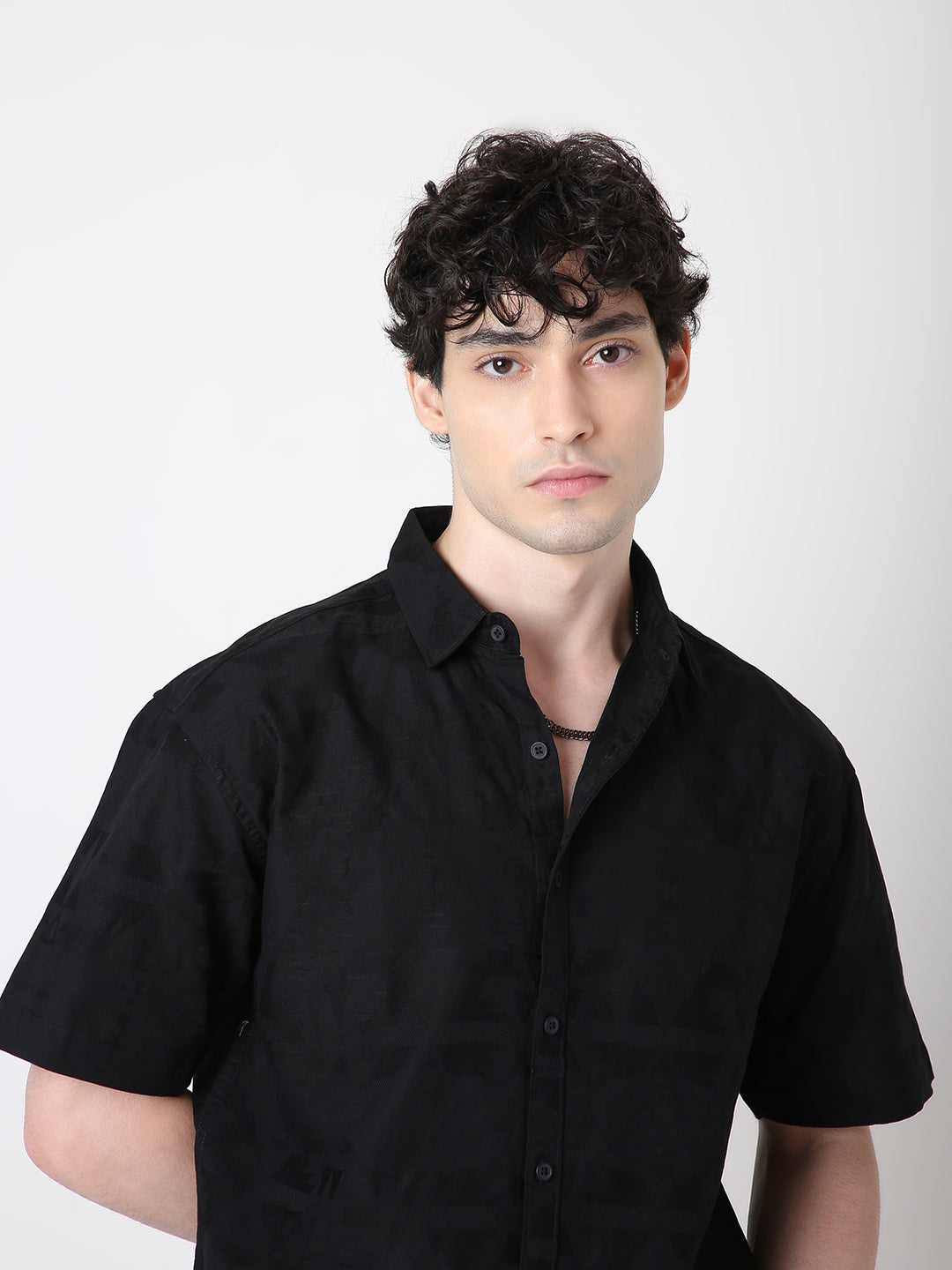 Jacquard Pure Cotton Short Sleeve Casual Shirt