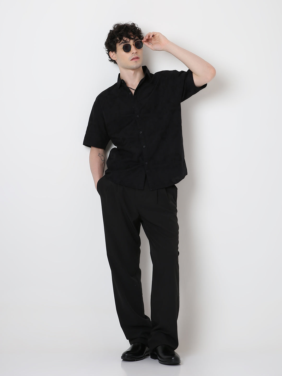 Jacquard Pure Cotton Short Sleeve Casual Shirt