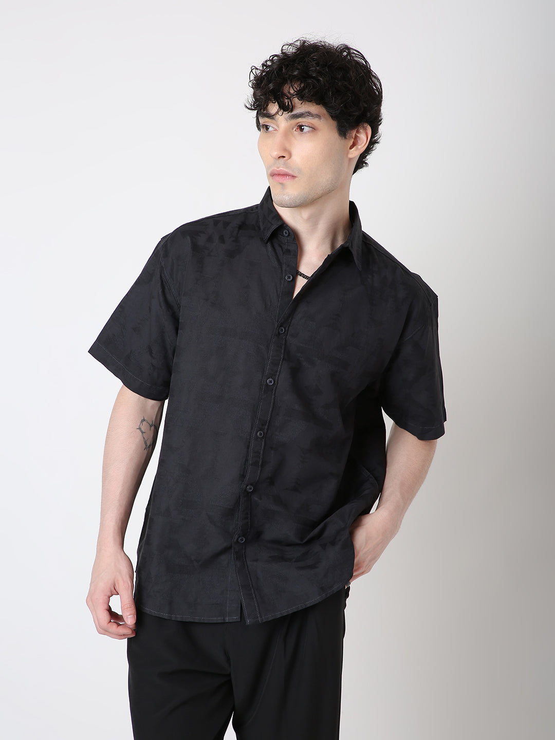 Jacquard Pure Cotton Short Sleeve Casual Shirt