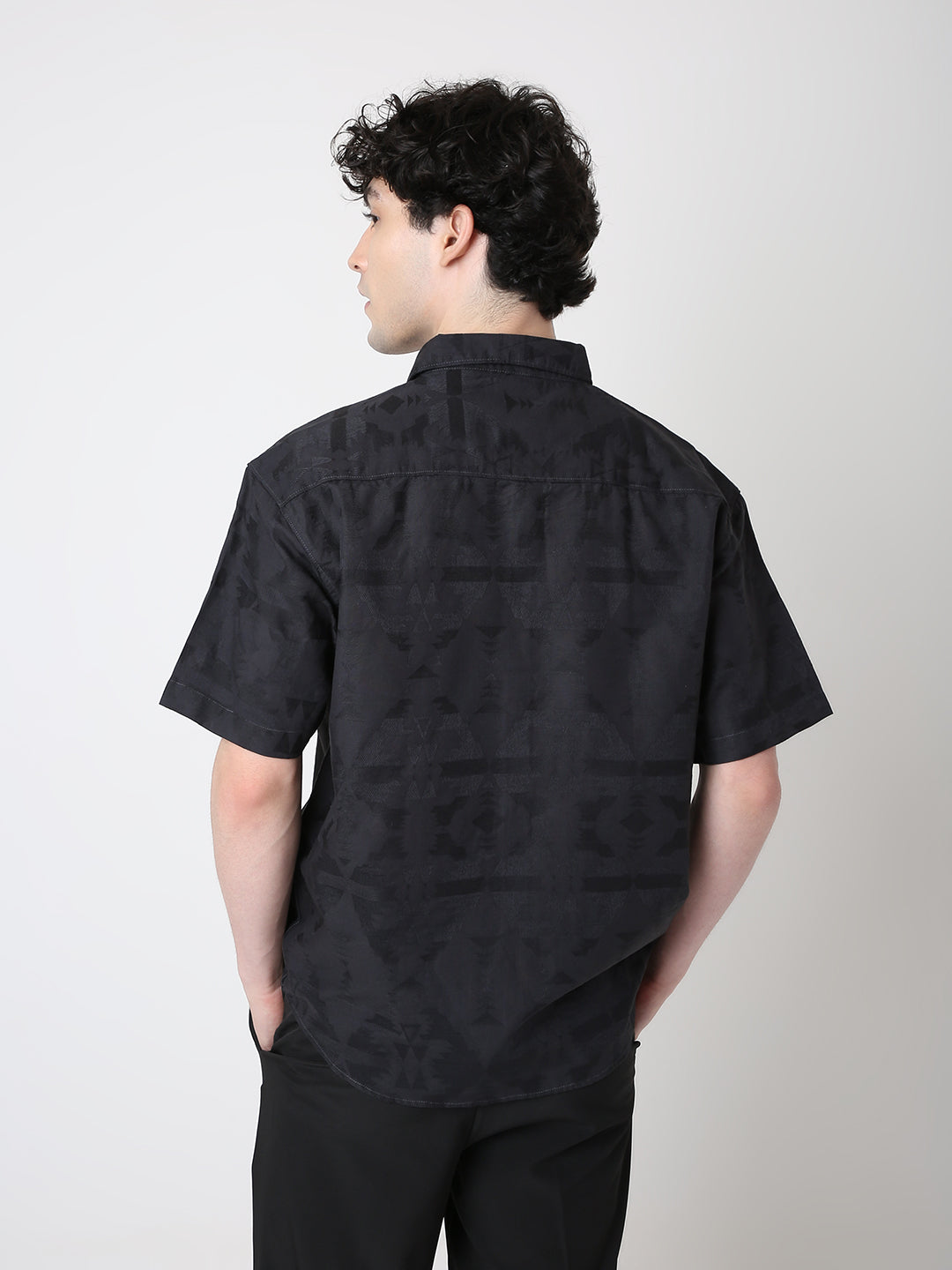 Jacquard Pure Cotton Short Sleeve Casual Shirt
