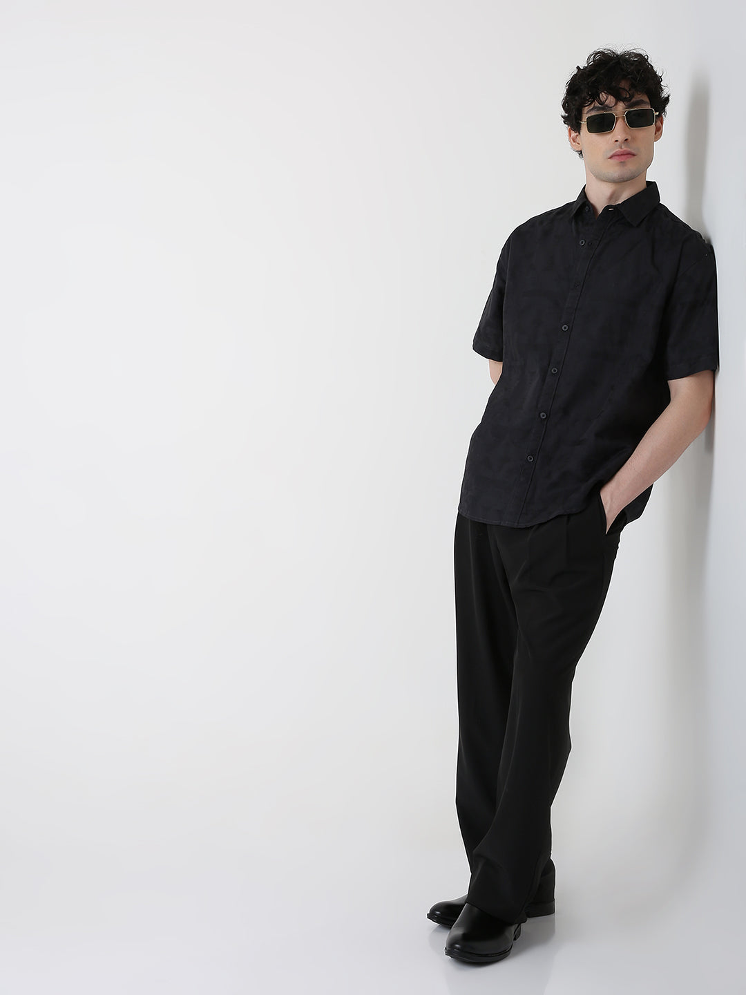 Jacquard Pure Cotton Short Sleeve Casual Shirt
