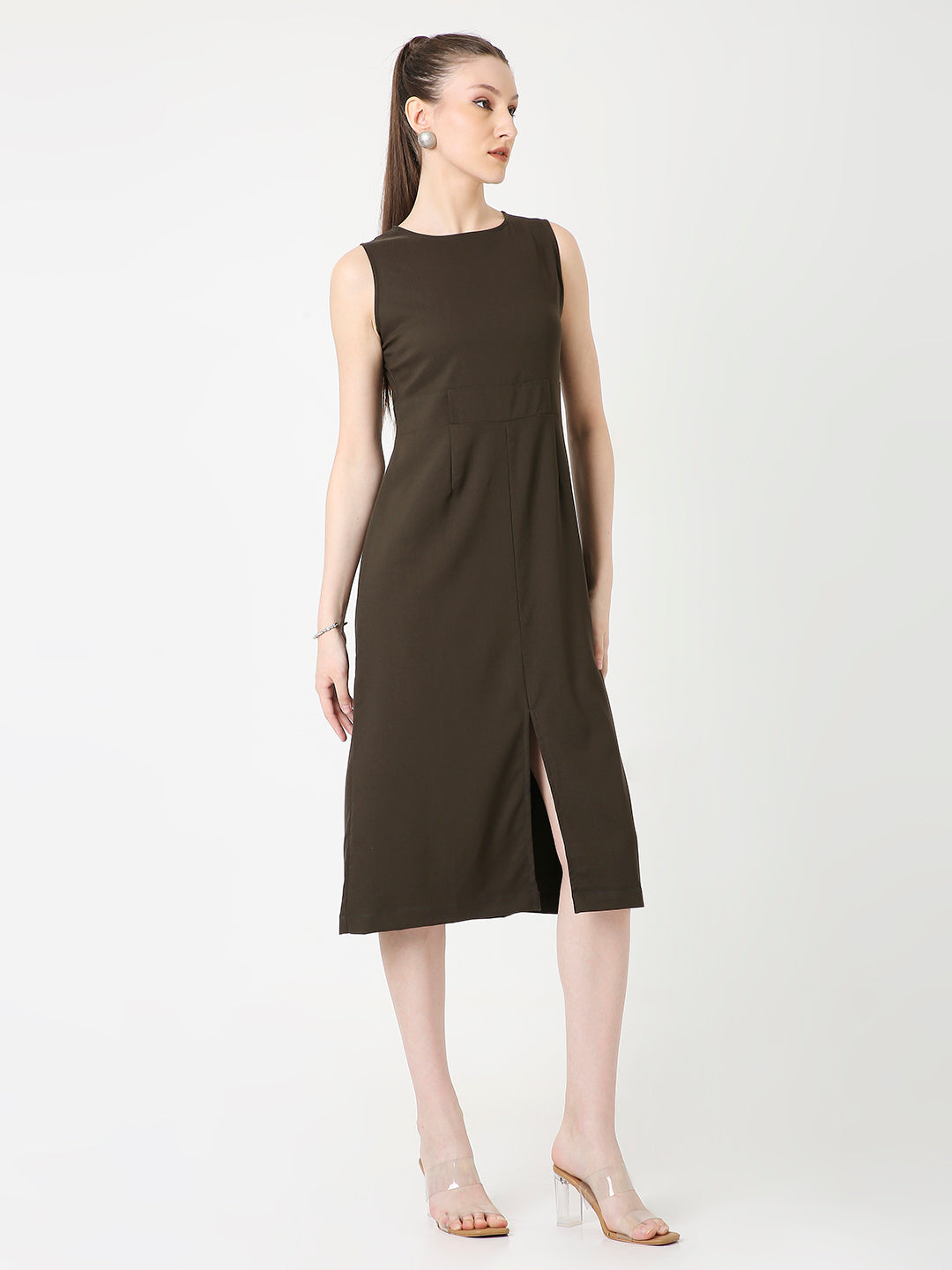 CLASSIC SLEEVELESS OLIVE MIDI DRESS