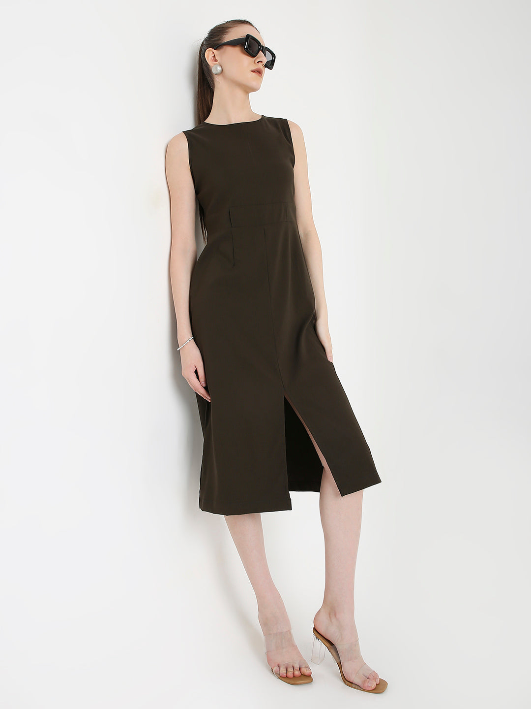 CLASSIC SLEEVELESS OLIVE MIDI DRESS