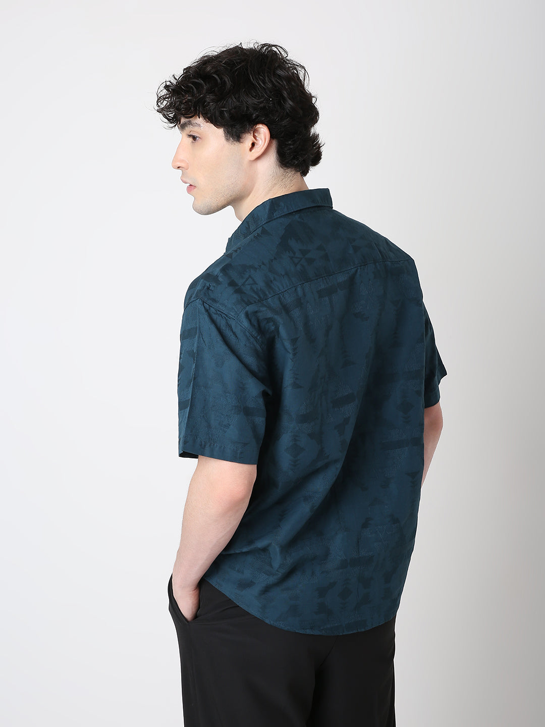 Jacquard Pure Cotton Short Sleeve Casual Shirt