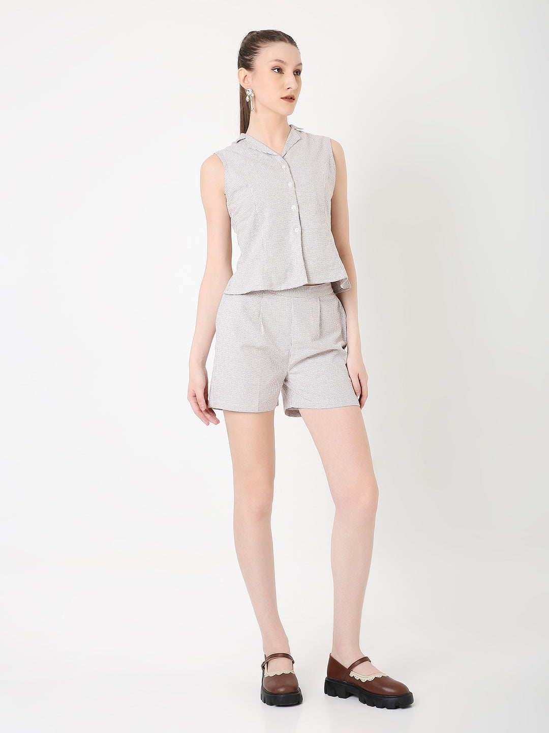 PEACH BLUSH BUTTON-DOWN CROP TOP AND HIGH-WAISTED SHORTS CO-ORD SET