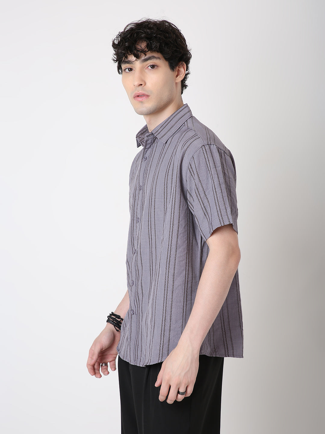 MAUVE VERTICAL STRIPE SHIRT