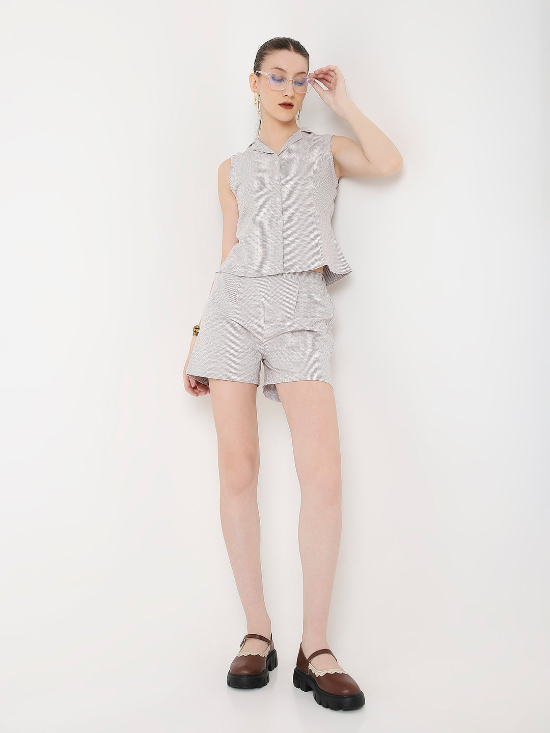 PEACH BLUSH BUTTON-DOWN CROP TOP AND HIGH-WAISTED SHORTS CO-ORD SET