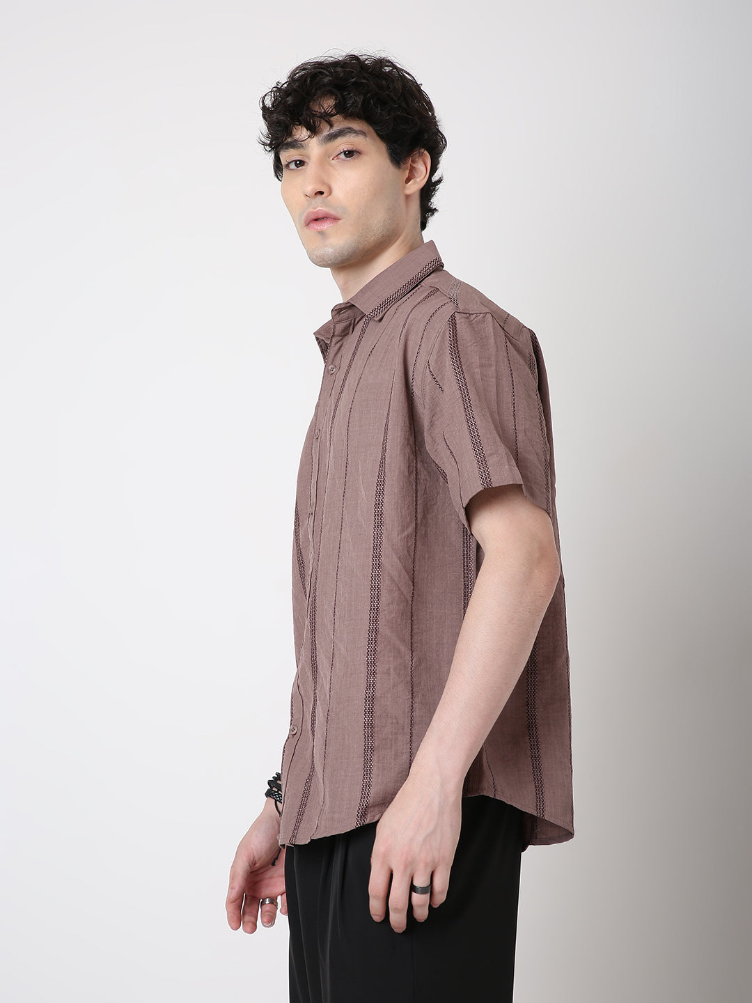 DUSTY BROWN STRIPED SHIRT