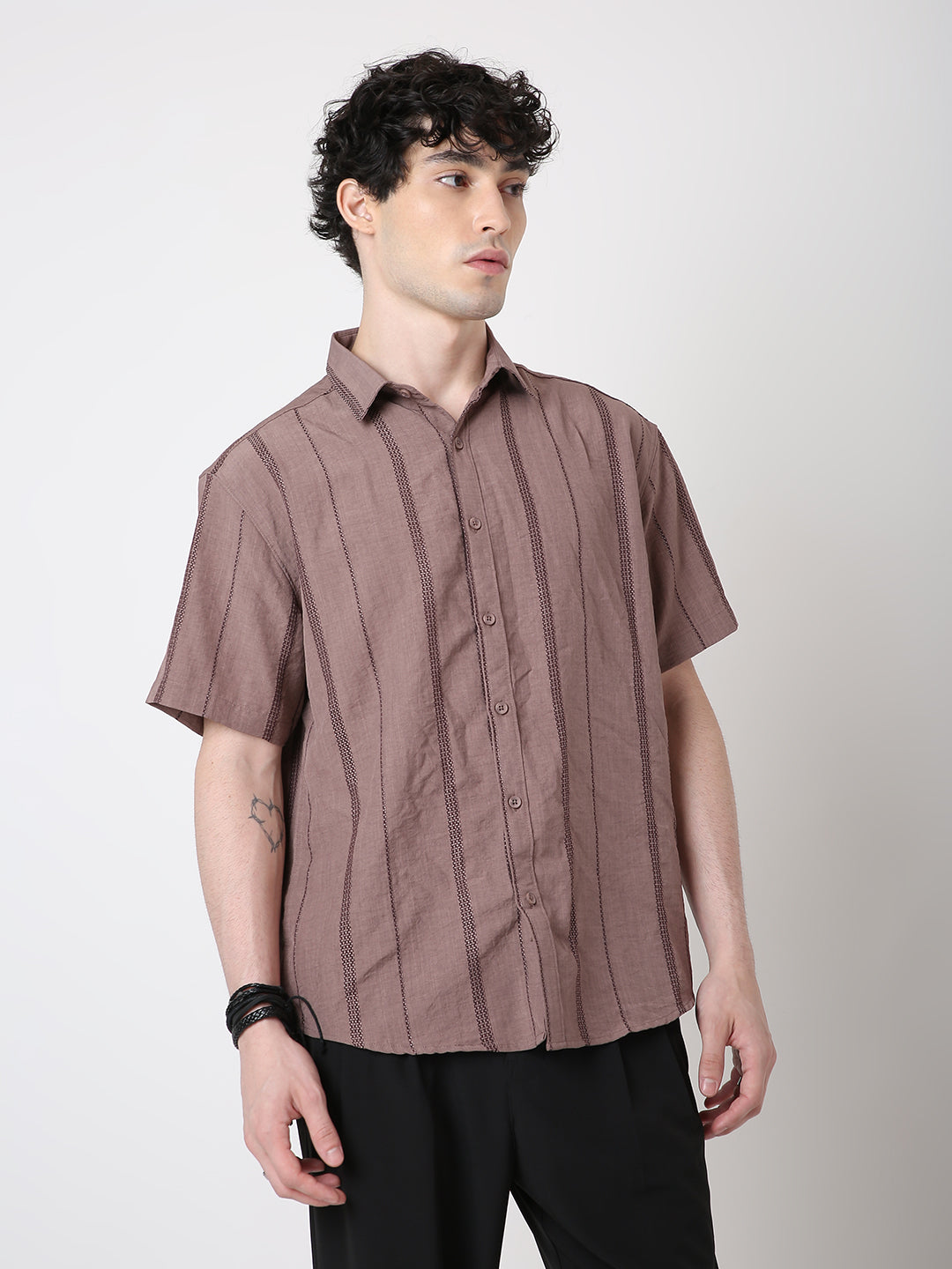 DUSTY BROWN STRIPED SHIRT