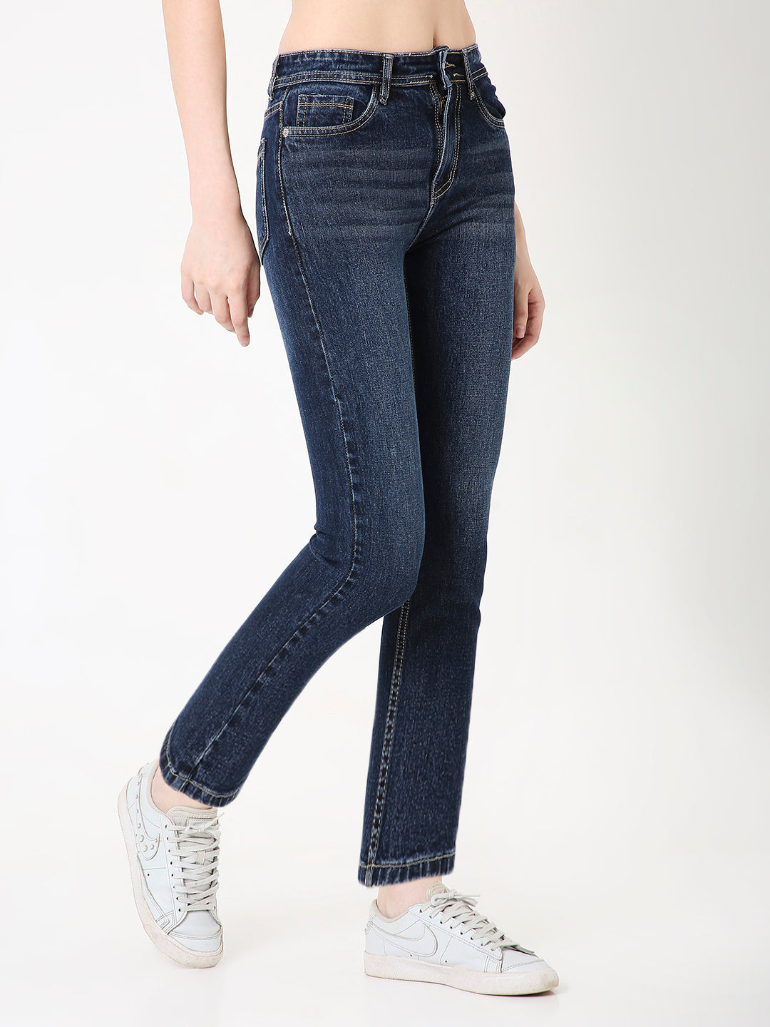 WOMEN MID DARK BLUE WASH SLIM FIT DENIM JEANS