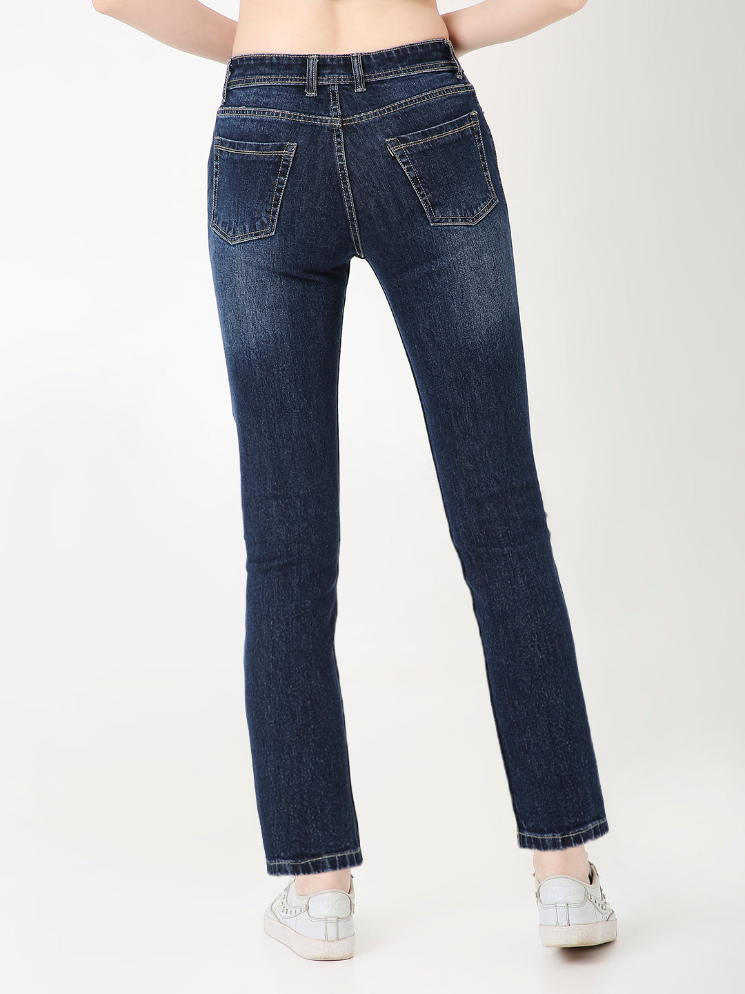 WOMENS BLUE SLIM STRAIGHT FIT DENIM JEANS