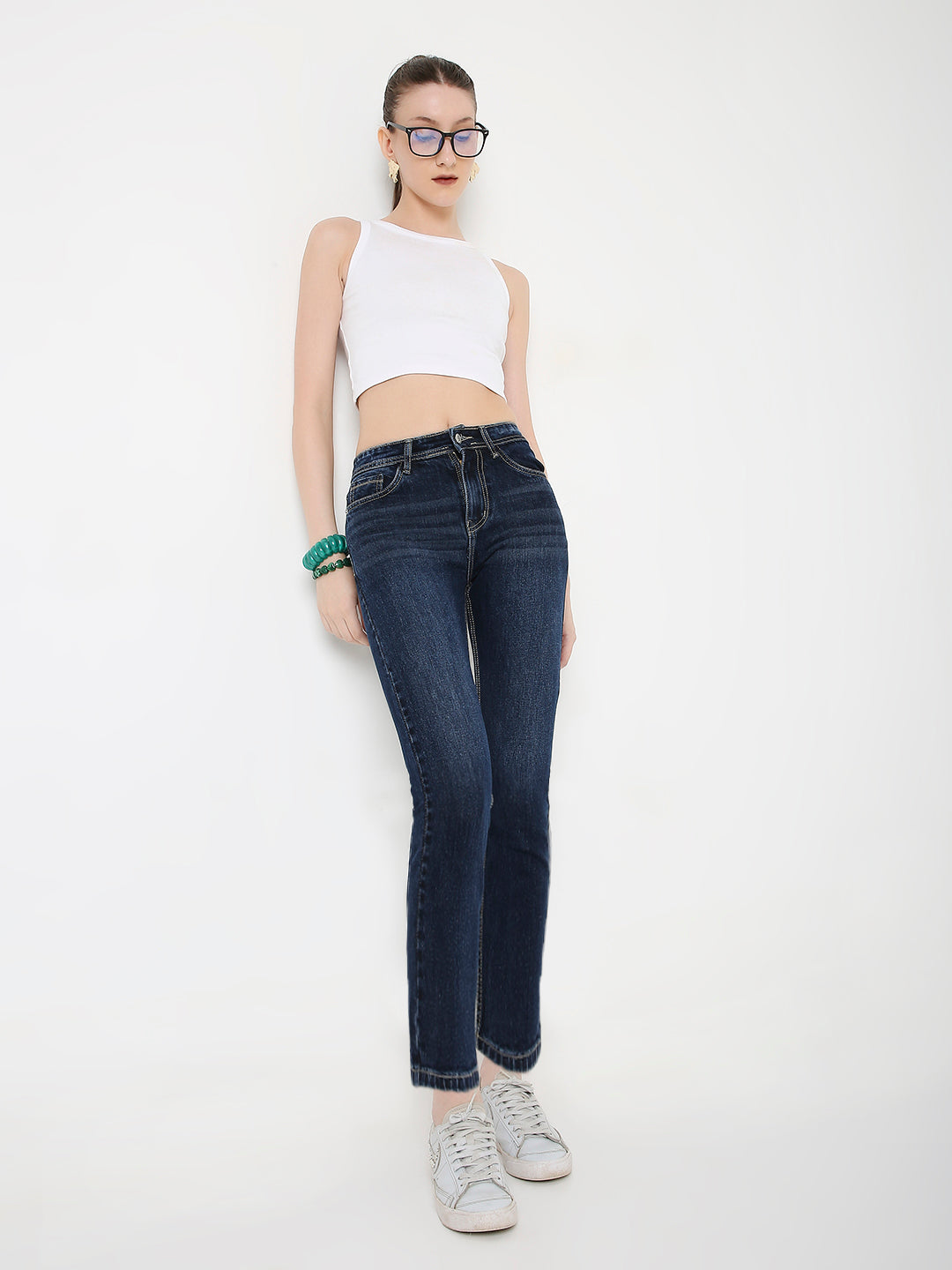 WOMEN MID DARK BLUE WASH SLIM FIT DENIM JEANS