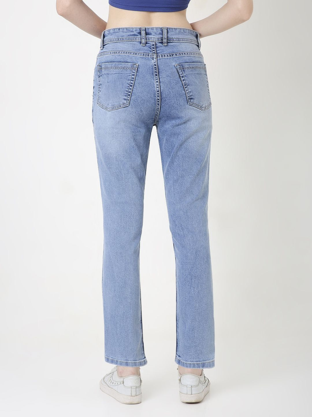 Light Blue High-Waist Straight Slim Jeans