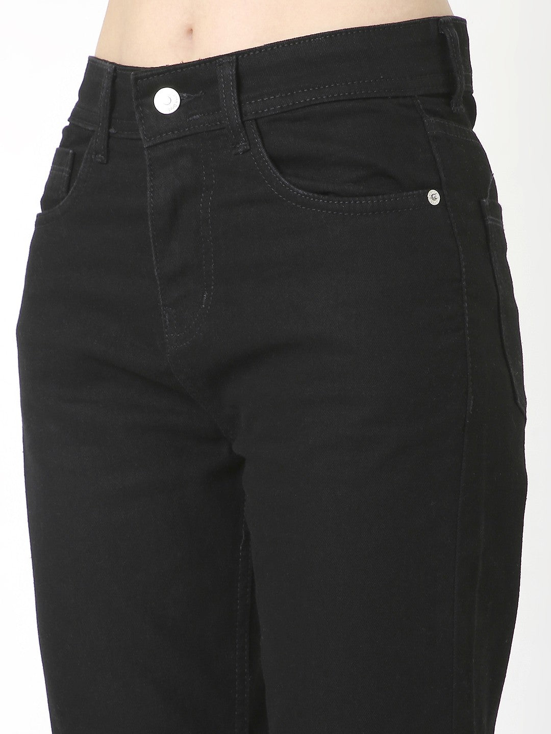 CLASSIC BLACK SHADE HIGH RISE SLIM STRAIGHT FIT JEANS