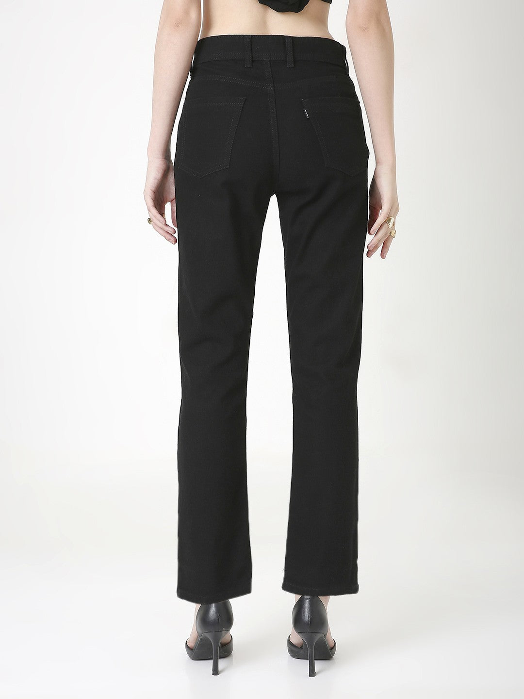 CLASSIC BLACK SHADE HIGH RISE SLIM STRAIGHT FIT JEANS