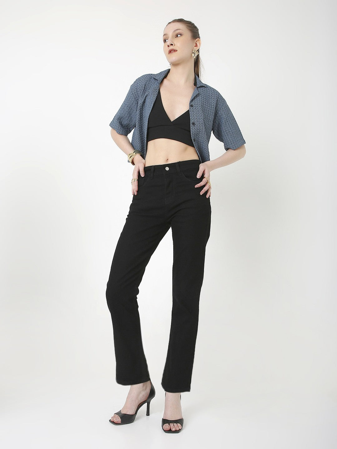 CLASSIC BLACK SHADE HIGH RISE SLIM STRAIGHT FIT JEANS