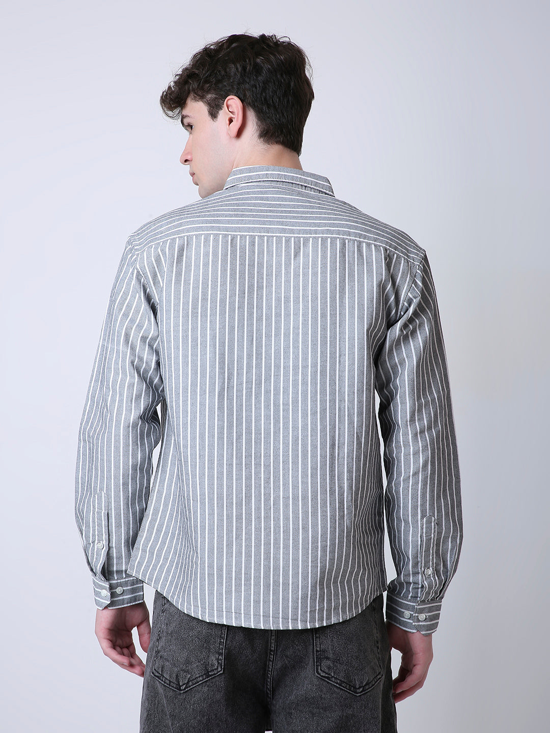OXFORD VERTICAL STRIPED LONG SLEEVE CASUAL SHIRT