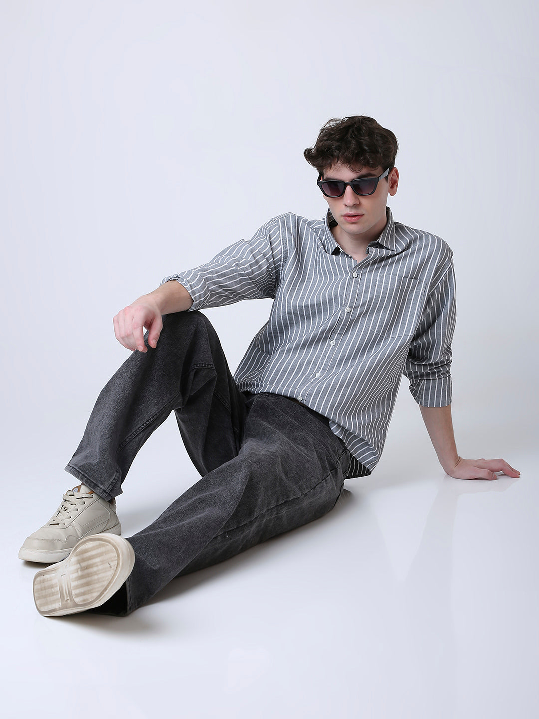 OXFORD VERTICAL STRIPED LONG SLEEVE CASUAL SHIRT