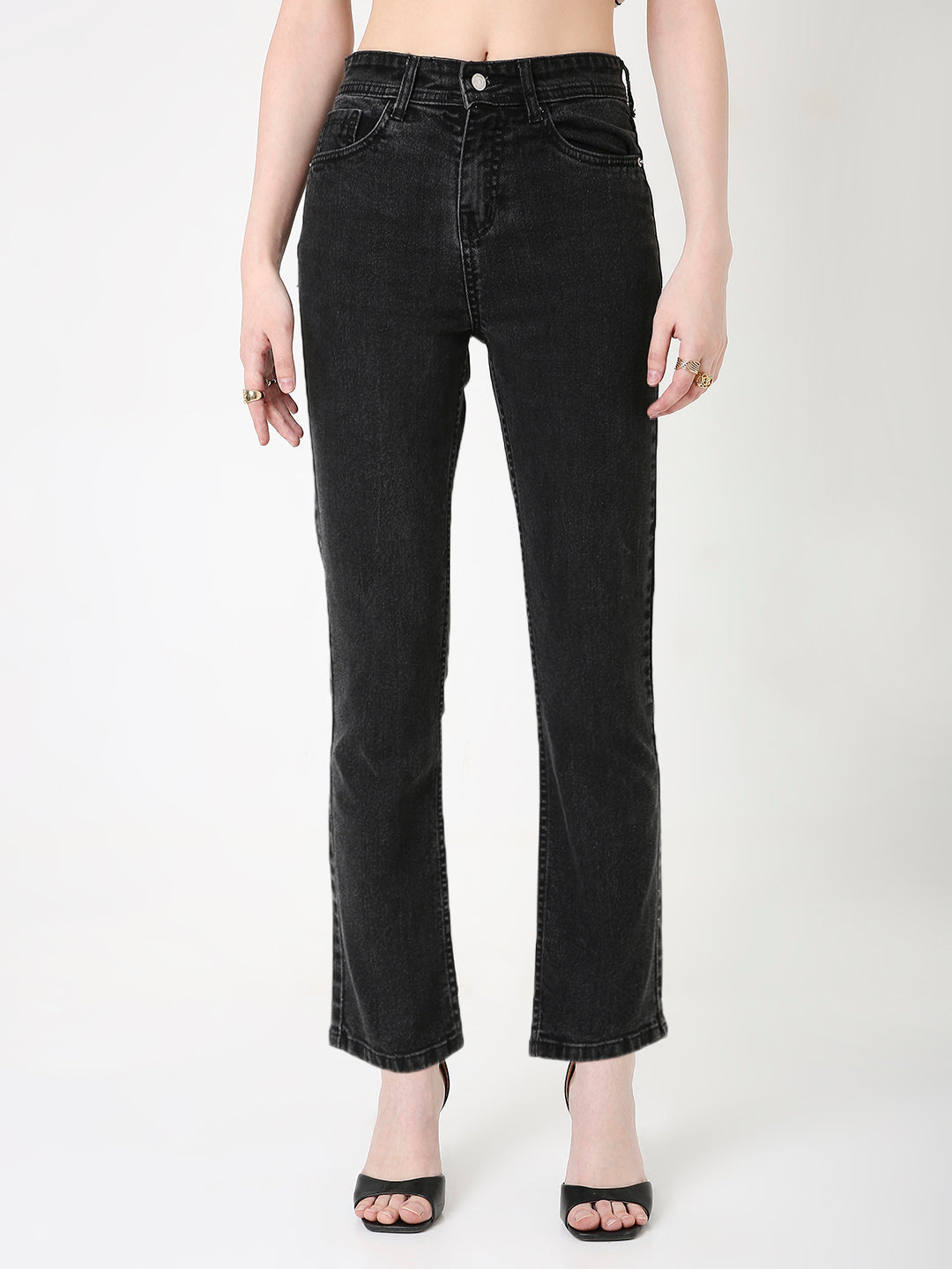 CLASSIC HIGH RISE STRAIGHT FIT CHARCOAL BLACK JEANS